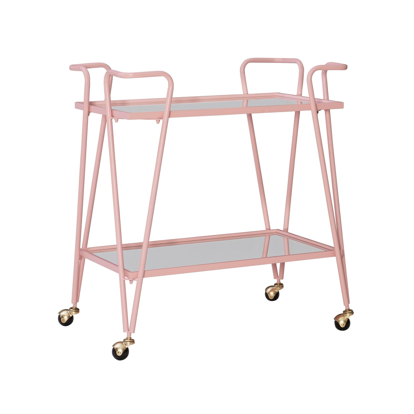 Linon Lawsonia Carrito de Bar Móvil de 2 Niveles de Mediados de Siglo con Tapa Espejada, 32.5" de Alto, 27 lb, Rosa