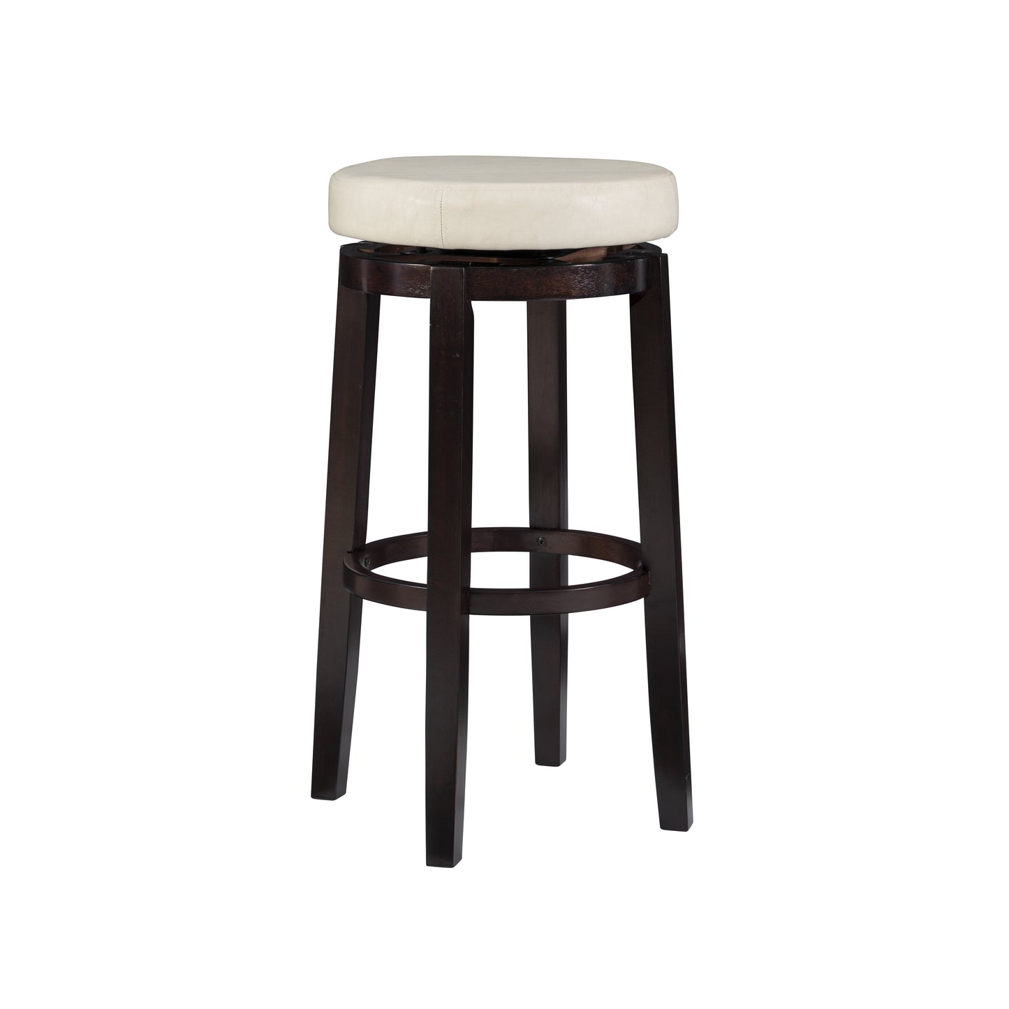 Linon Maya 31" Rice Beige Faux Leather Swivel Bar Stool in Brown Wooden Frame