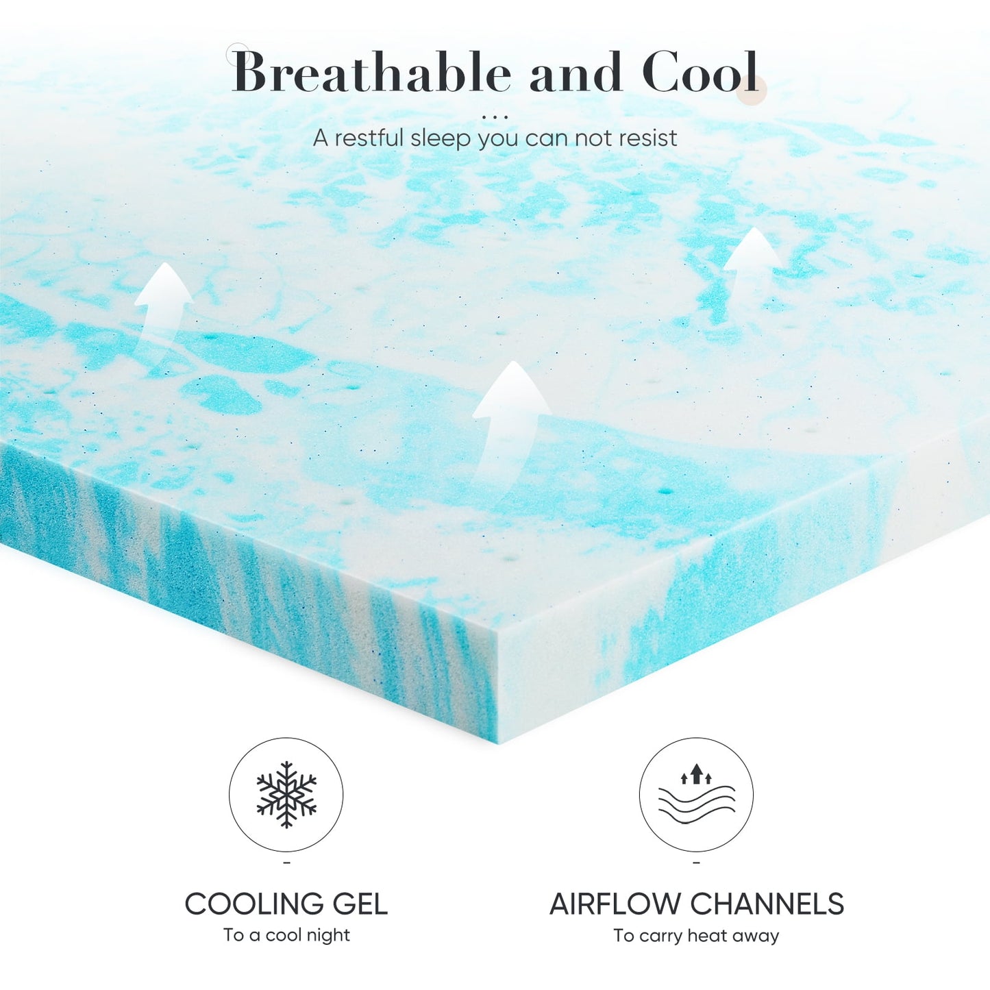 MAYEERTY 3" Cooling Gel Memory Foam Mattress Topper - Queen, Back Pain Relief, Cool Sleep