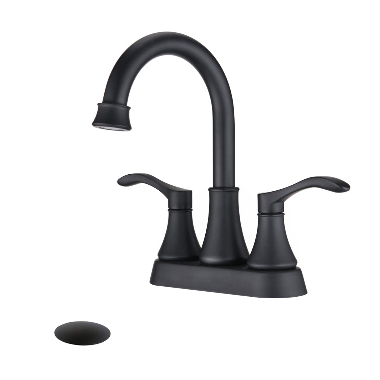 MAYEERTY 4"Centerset Bathroom Faucet with 360° Swivel Spout, Pop-Up Drain & Dual Handles, Matte Black