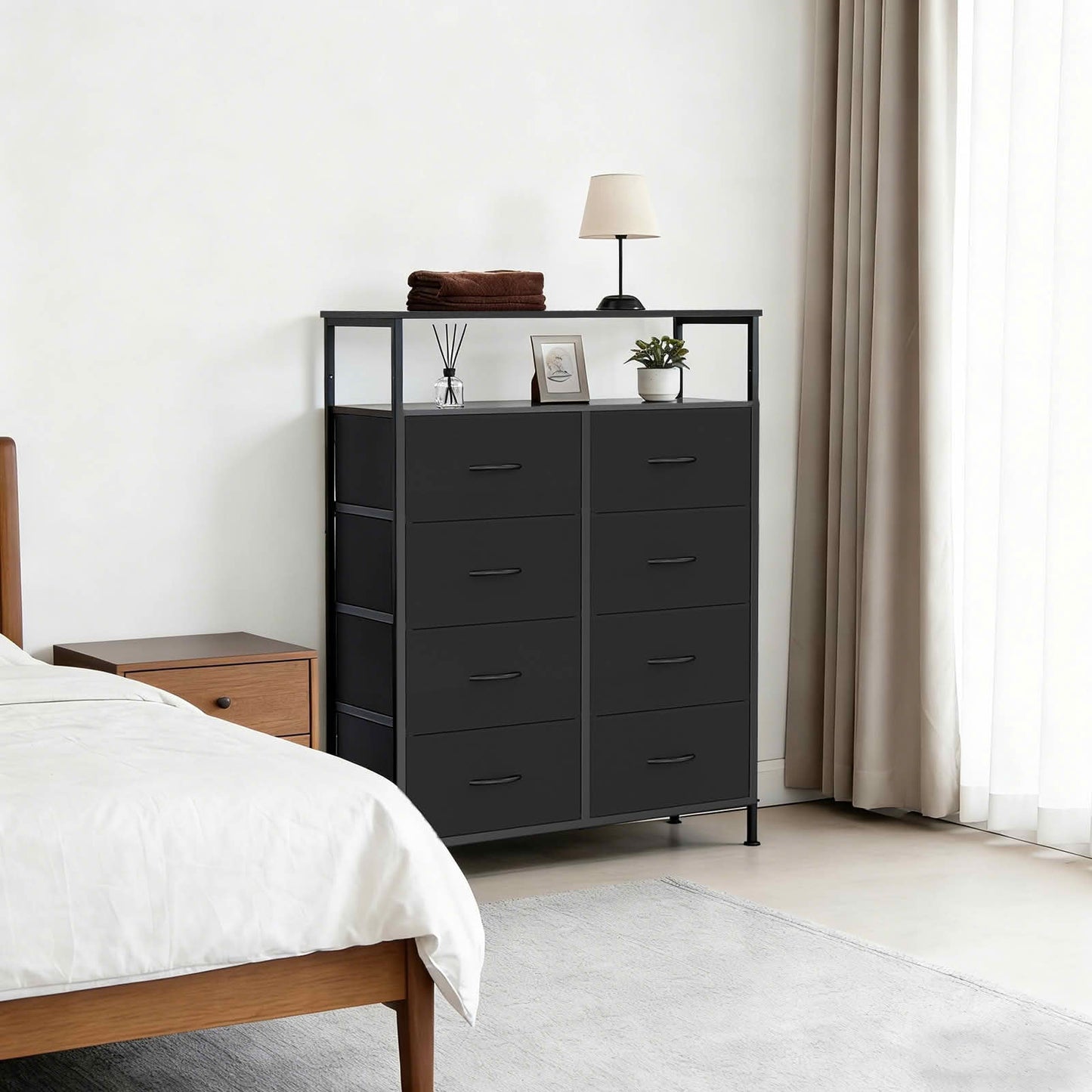 MAYEERTY 45.9-Inch 8-Drawer Fabric Dresser, Tall Storage Cabinet with Open Shelf for Bedroom Closet