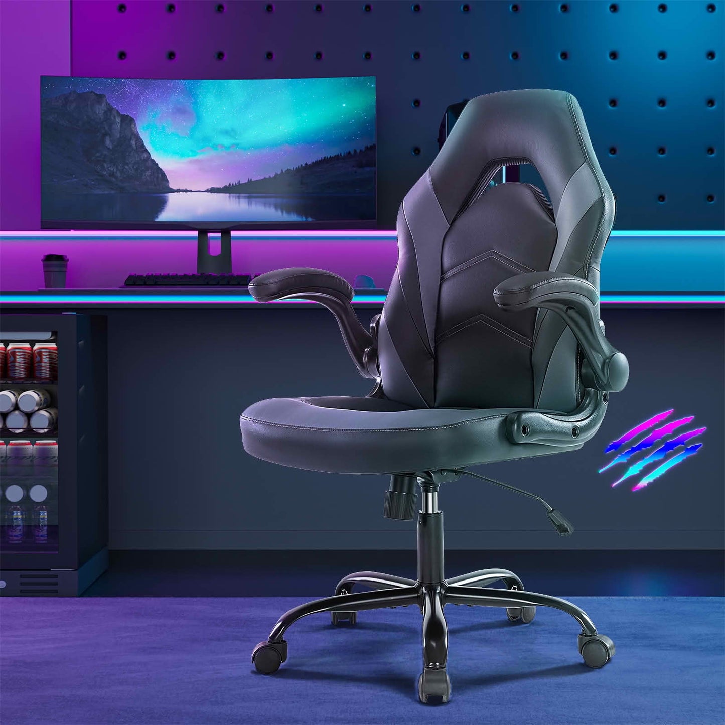 MAYEERTY Ergonomic PU Leather Gaming Chair, 360° Swivel Height Adjustable Rockable Computer Office Desk Chair with Lumbar Support