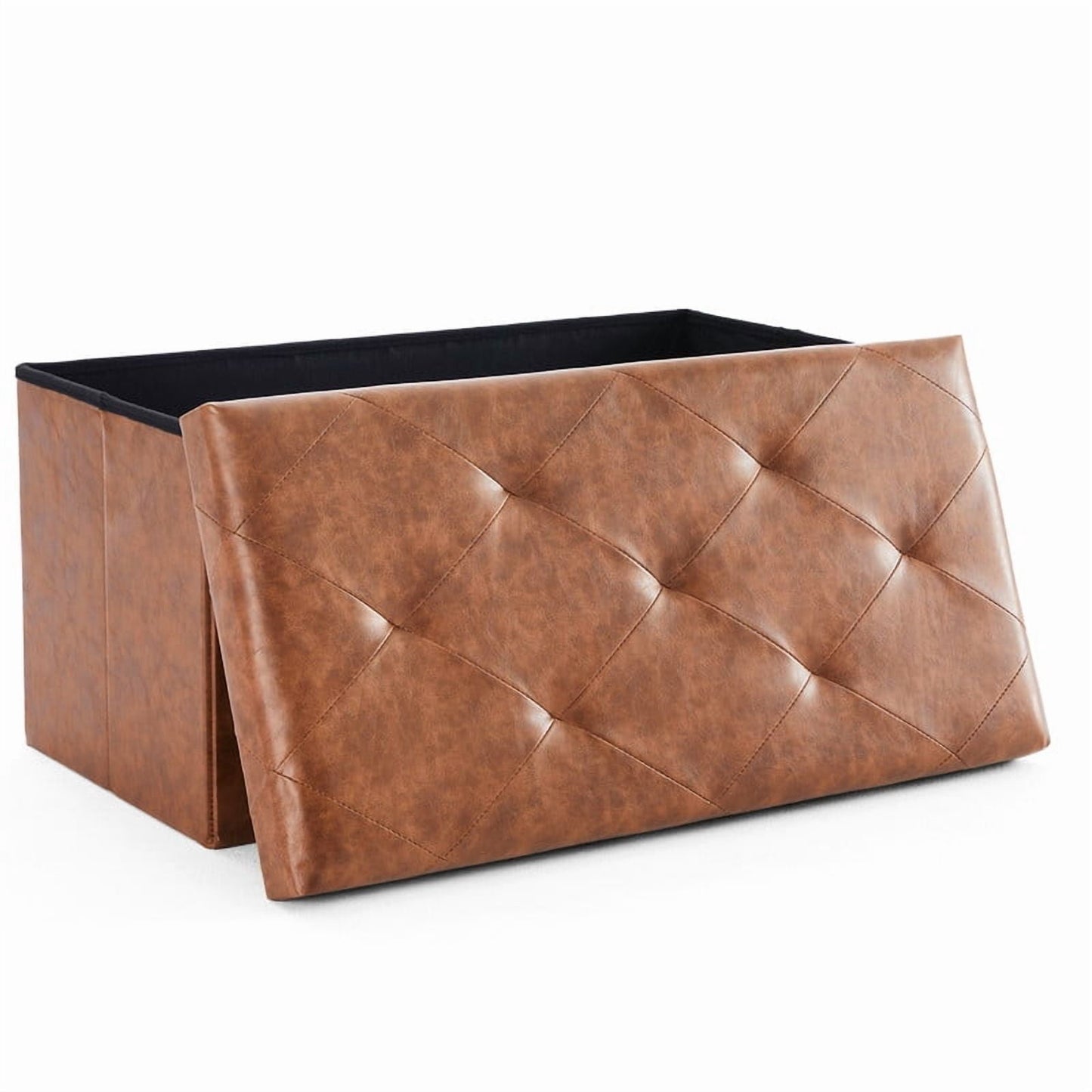 JIOABL 30" Folding Storage Ottoman Bench, PVC material, Foot Rest Stool Storage Chest, Brown