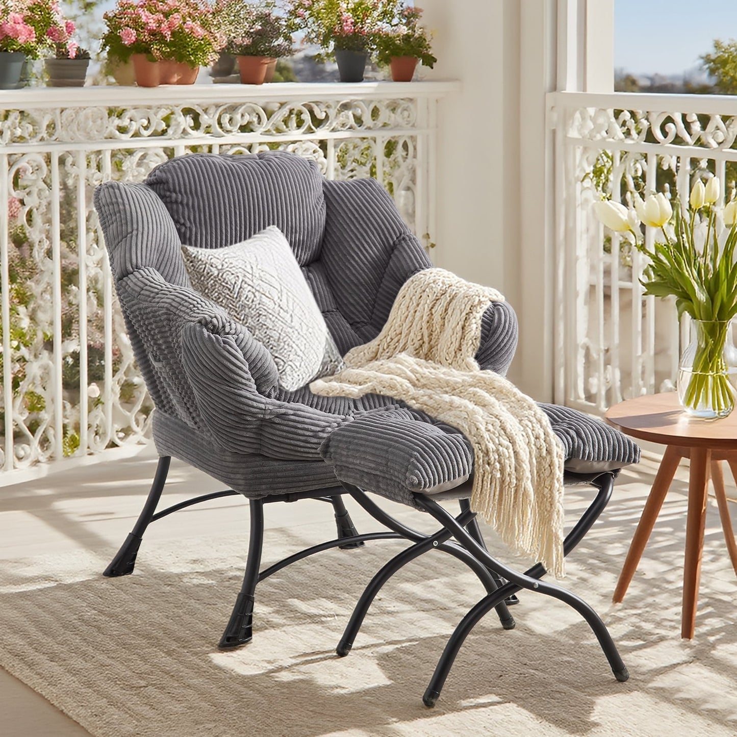 MOONMISS Accent Chair with Ottoman,with Armrests and Side Pockets〠Footrest for Living Room,Gray