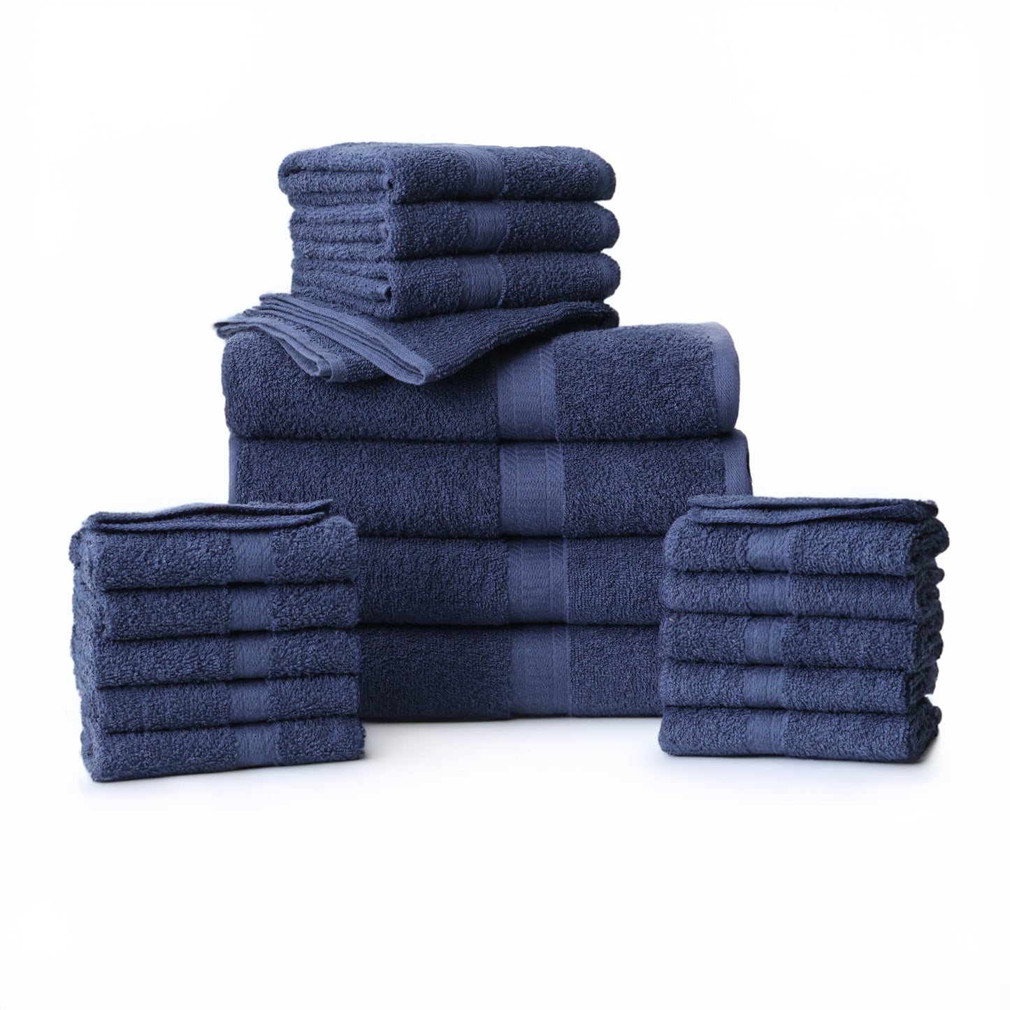 Mainstays 18 Piece 100% Cotton Towel Set, 4 Bath , 4 Hand and 10 Washcloths, Super Soft and Highly Absorbent Basic Solid Towel Set for Bathroom, Hotels, Spa and Gym – Navy