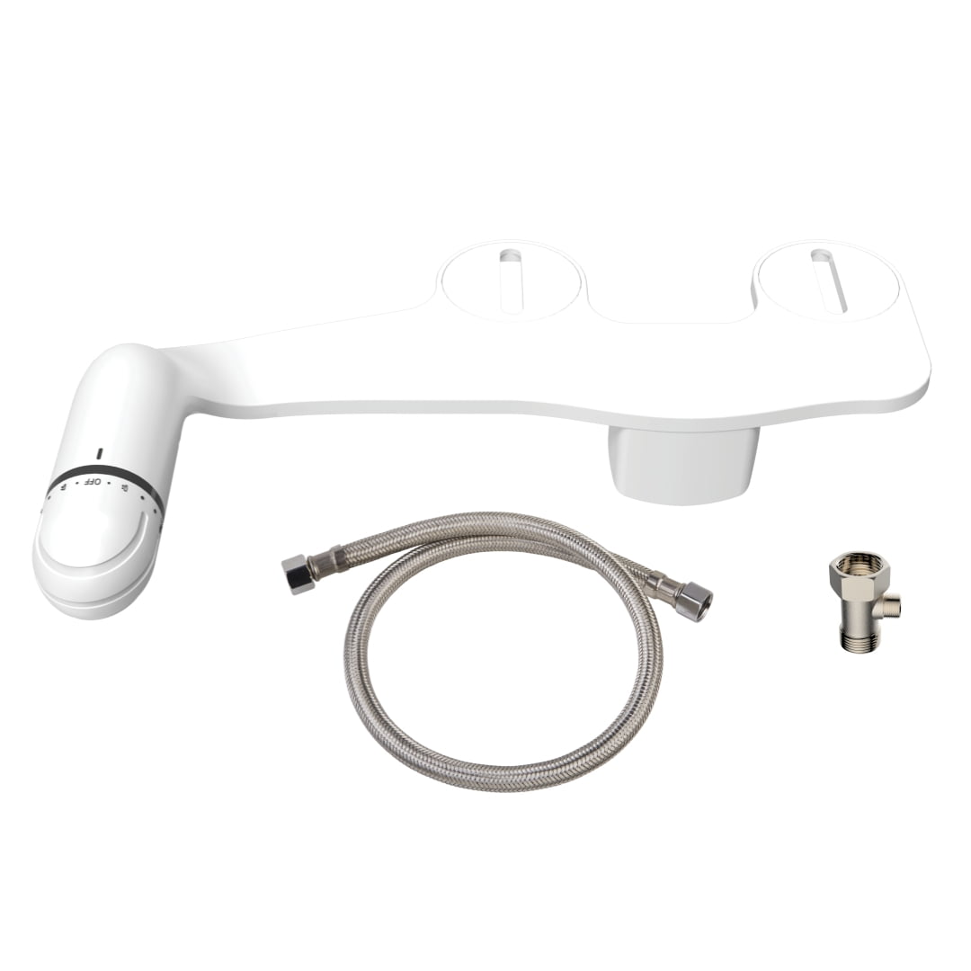 Mainstays Dual Nozzles Bidet Attachments with Self Cleanig Daisy White, Slim Size