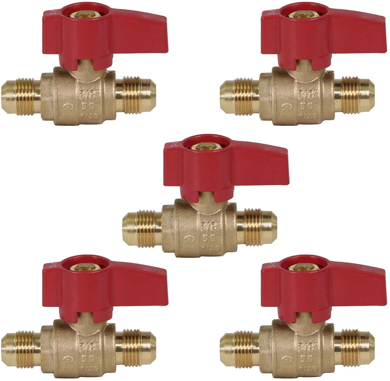 Midline Valve LxL3838GAS-5 Premium Brass Gas Ball Valve, with 3/8 in. x 3/8 in. Flare Connections (Pack of 5)