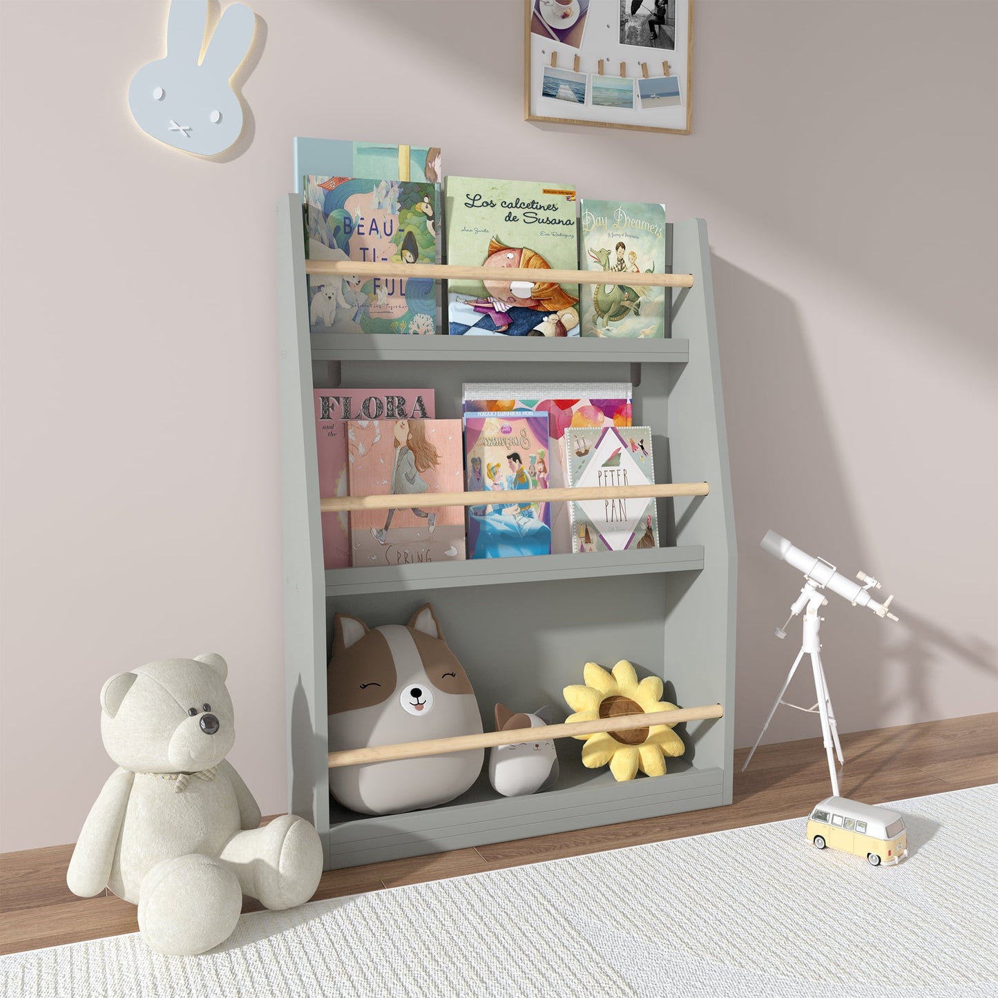 Miniyam EstanterÃa de Madera de 3 Niveles con Almacenamiento de Juguetes para Niños, Salvia