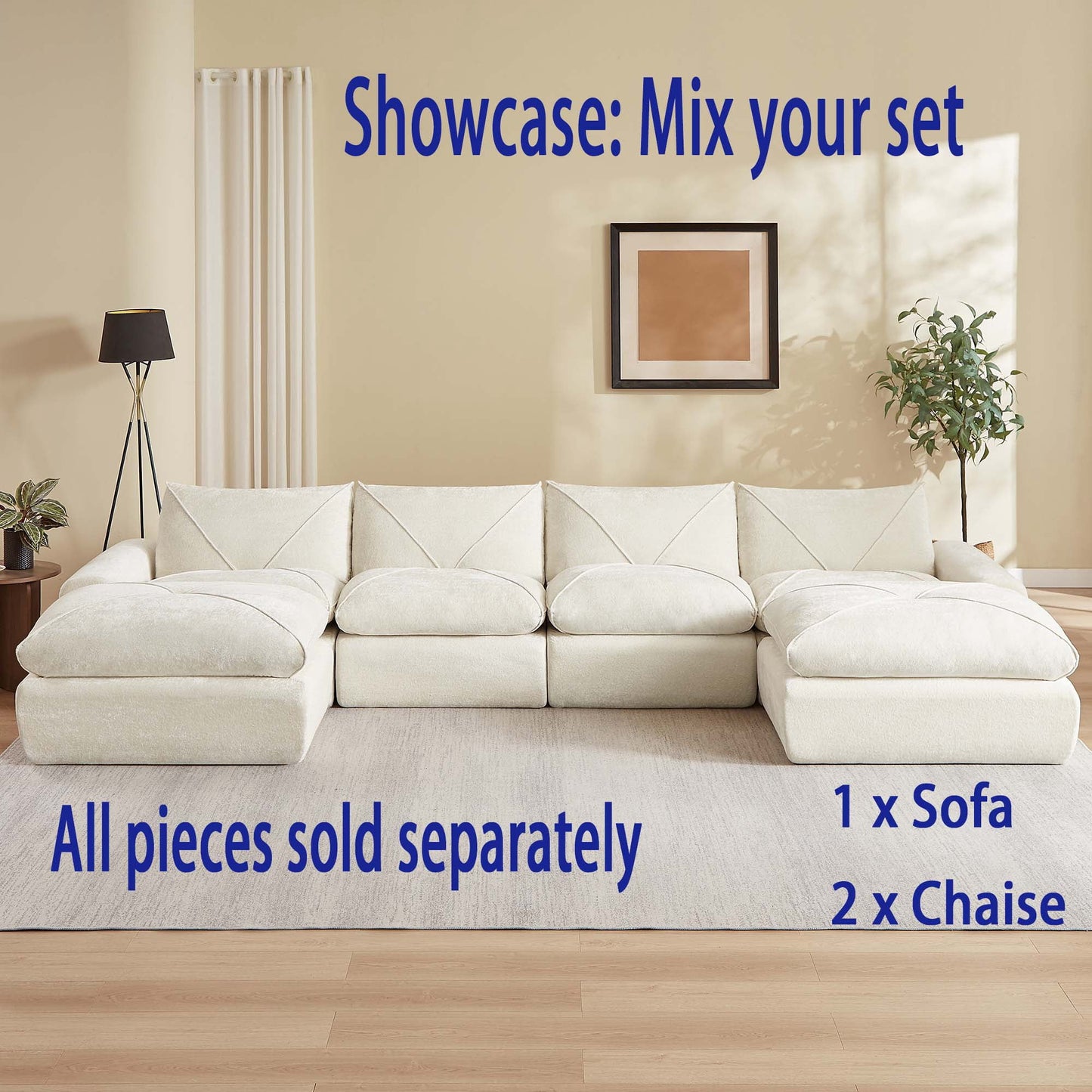 Miniyam 43" x 31" Beige Multi-Functional Ottoman | The Ultimate Flexible Piece to Complete Your L/U-Shape Sofa Configuration