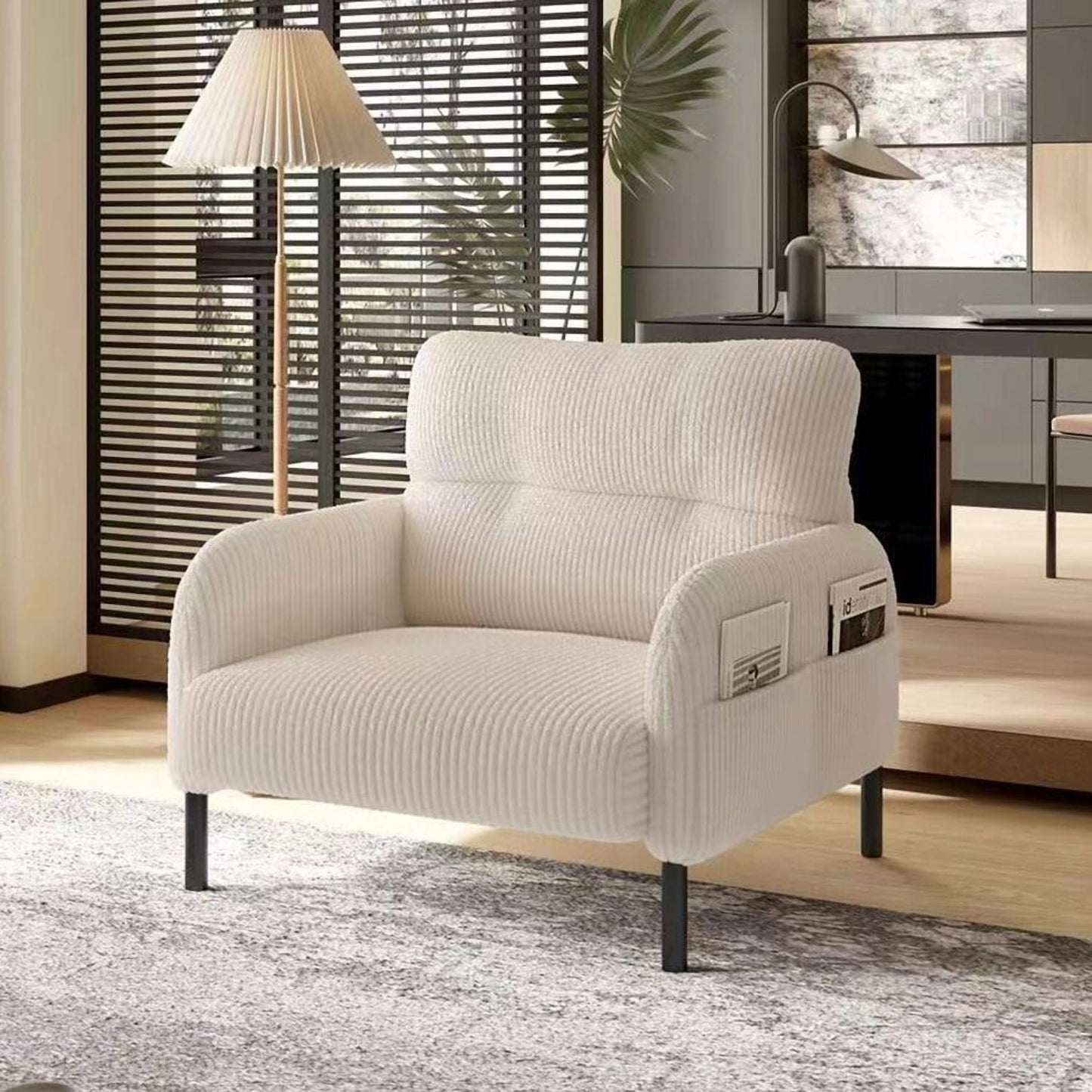 Modern Accent Chair,Armchair,Corduroy Fabric Sofa Chairs,Upholstered Armchair for Living Room,Bedroom,Office,Beige
