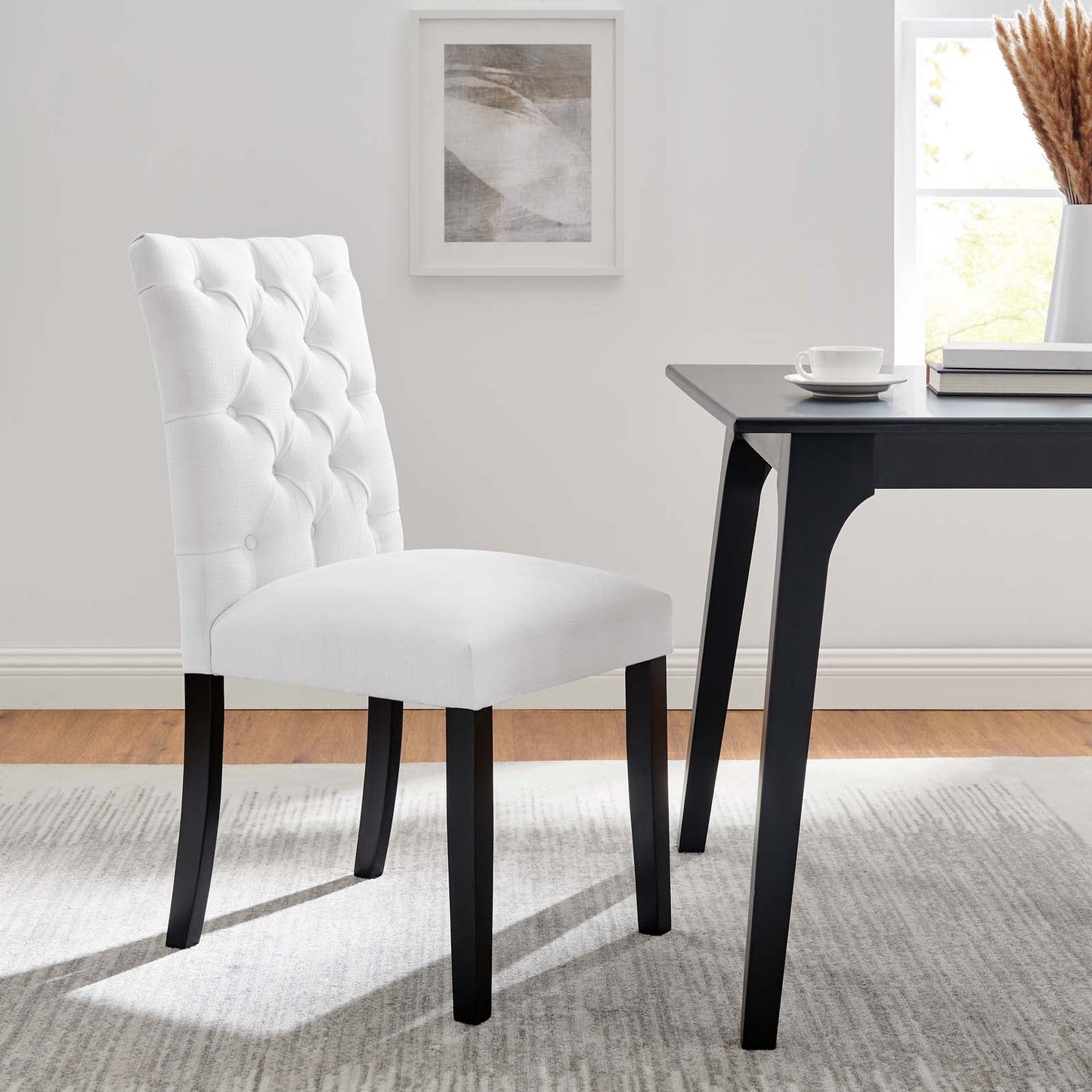 Modway Duchess Solid Wood and Button Tufted Fabric Dining Chair in White