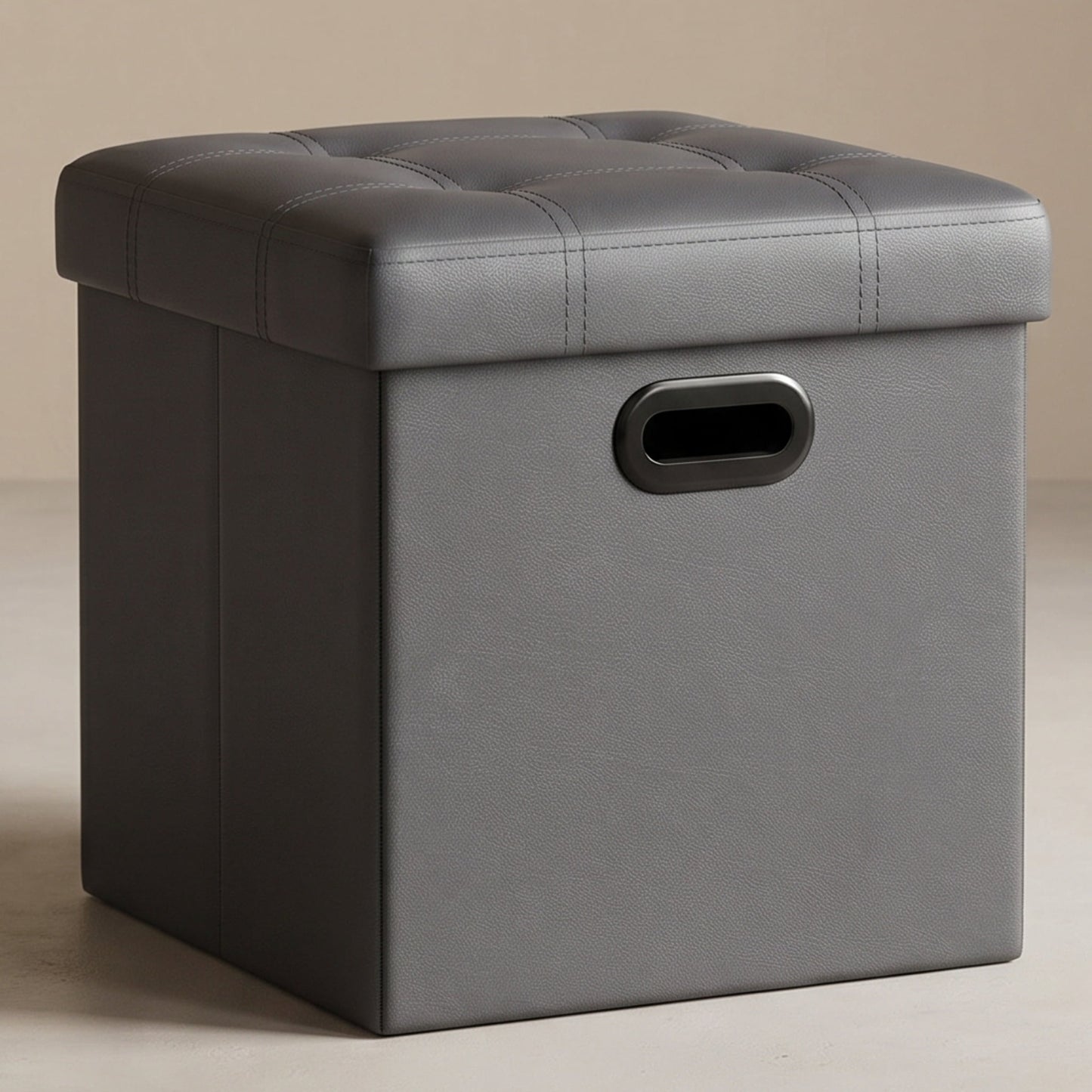 Nordic Hygge 15-Inch Storage Ottoman, Dark Gray Synthetic Leather