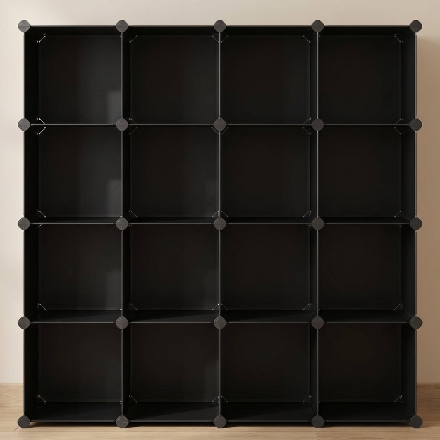 Nordic Hygge 16-Cube Modular Storage Organizer, DIY Plastic Closet Storage and Bookshelf – Black