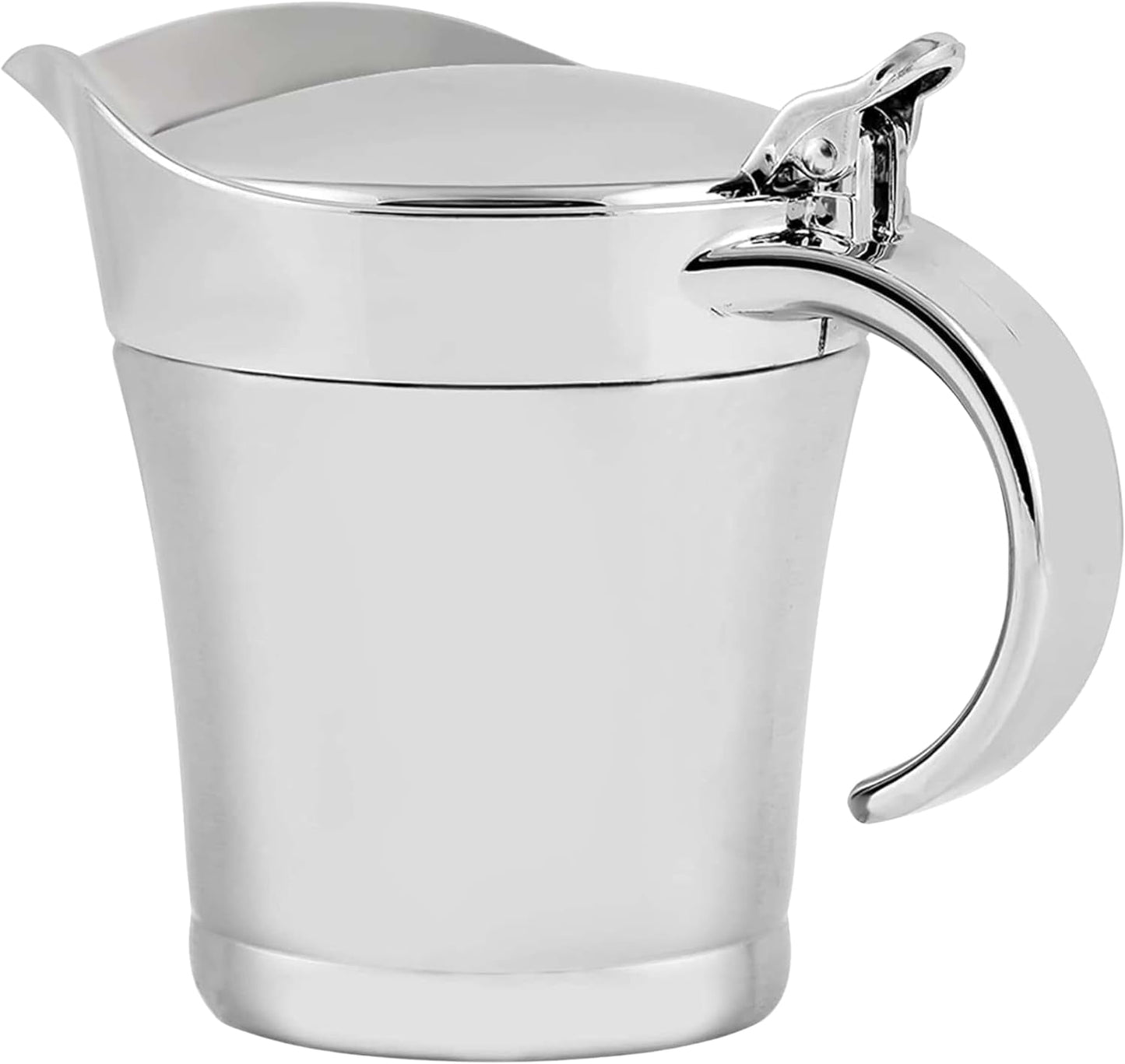 OVENTE 14 Ounce Double Insulated Stainless Steel Gravy Boat with Hinged Lid, Silver GB4541S