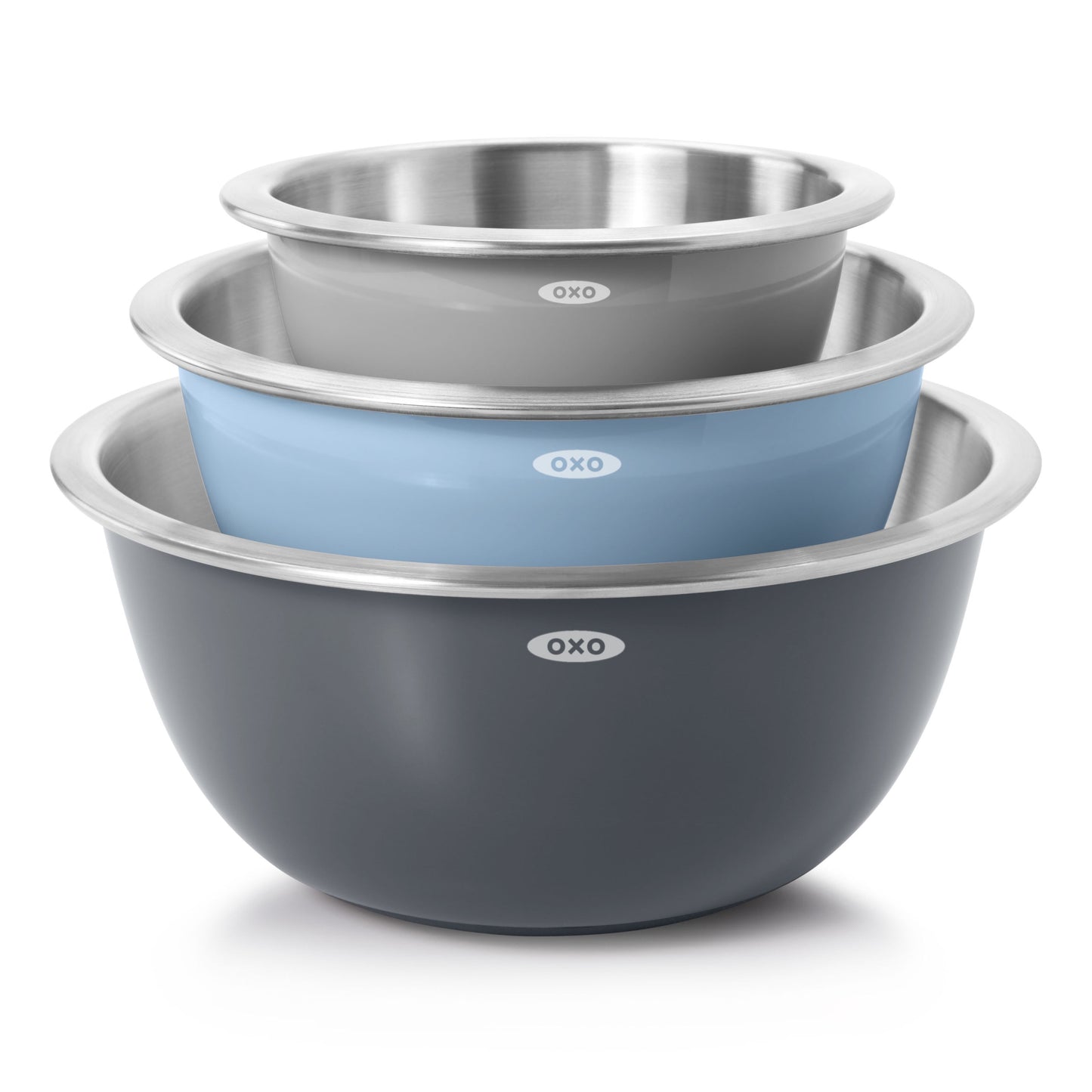 OXO SoftWorks Stainless Steel Insulated Mixing Bowls, Set of 3, Multicolor – Non-Slip Base, Nesting Design