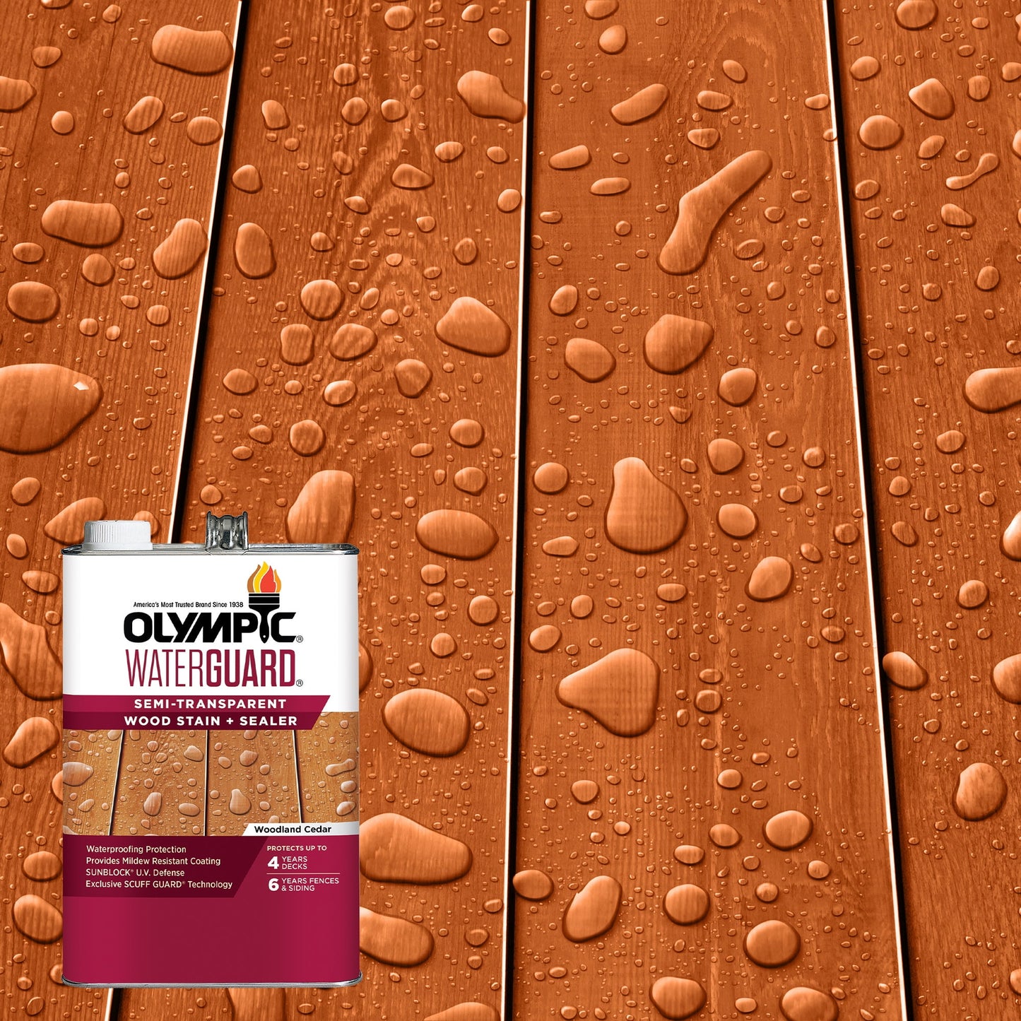 Olympic WaterGuard Woodland Cedar Semi-Transparent Exterior Wood Stain and Sealer, 1 Gallon
