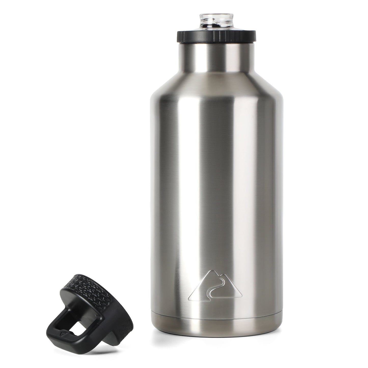 Ozark Trail 64 oz Chug Lid, Double-Wall Vacuum Insulated Stainless Steel Water Bottle, Silver, Keeps Drinks Hot & Cold