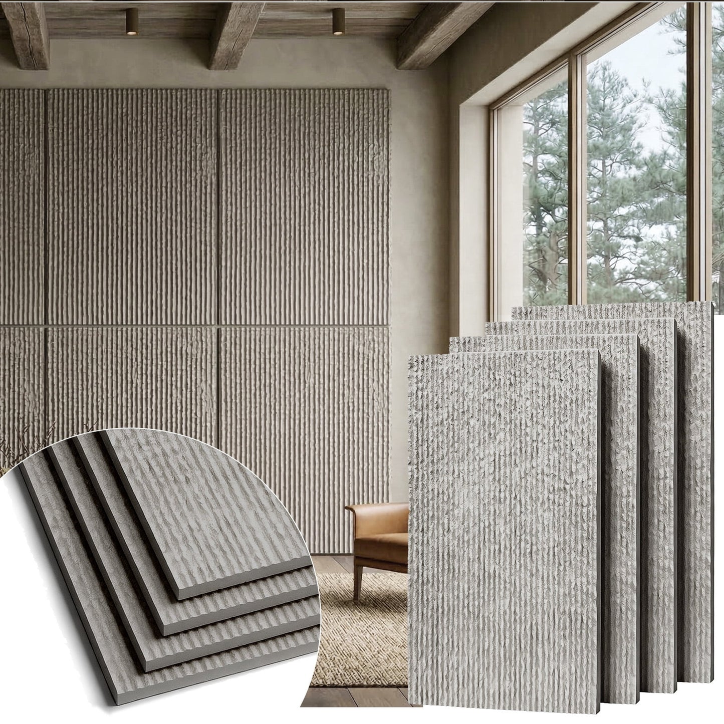 Plank & Hue 4Pcs 48"x24" 3D Faux Stone Wall Panels, Imitation Stone Wall Décor Wainscot Panel Board for Interior Accent Walls, Stone Gray