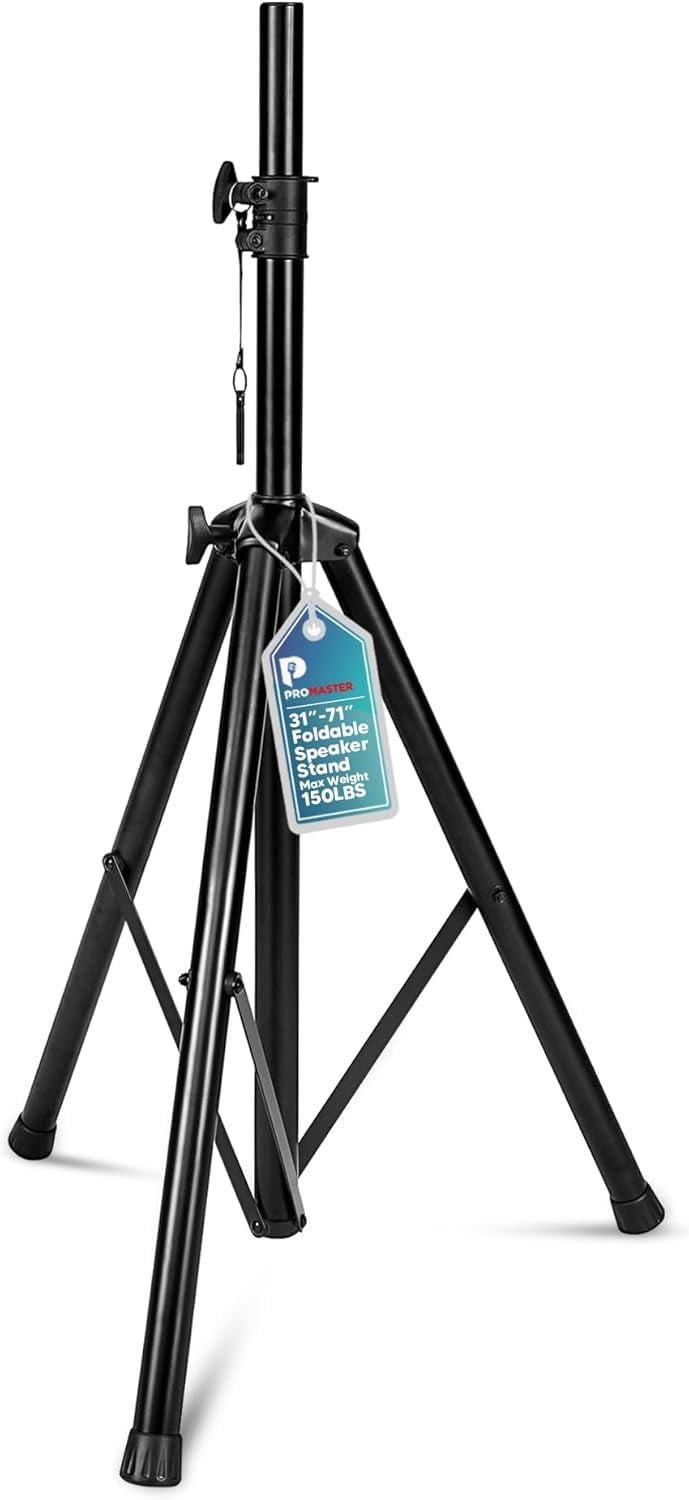 ProMaster Tripod Speaker Stand - Universal and Telescopic Adjustable, Non-Slip Fleet, On-Stage and Studio-Quality Tripod Speaker Stand Mount Holder with Safety Locks - Black