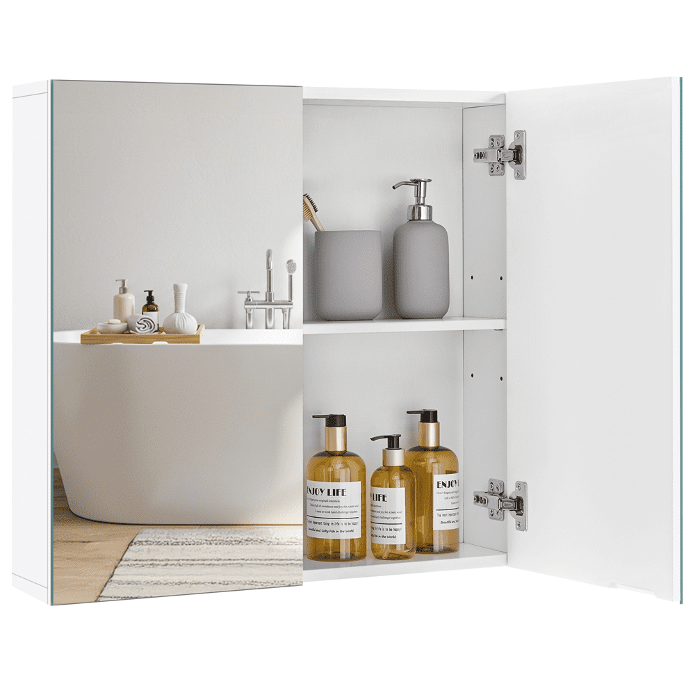 Renwick Frameless Mirror Cabinet with Storage and Adjustable Shelf, White