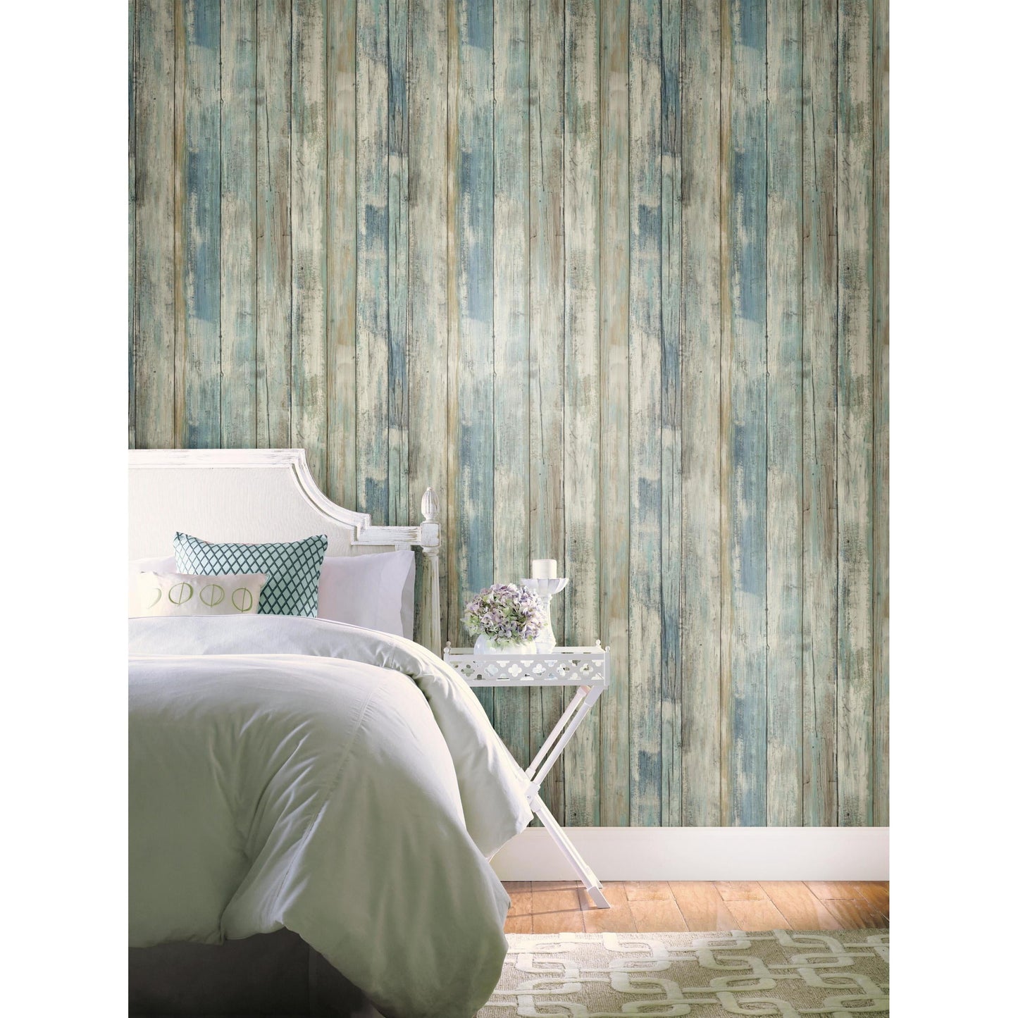Roommates Blue Distressed Wood Peel and Stick Wall D�cor Wallpaper, 2-pack