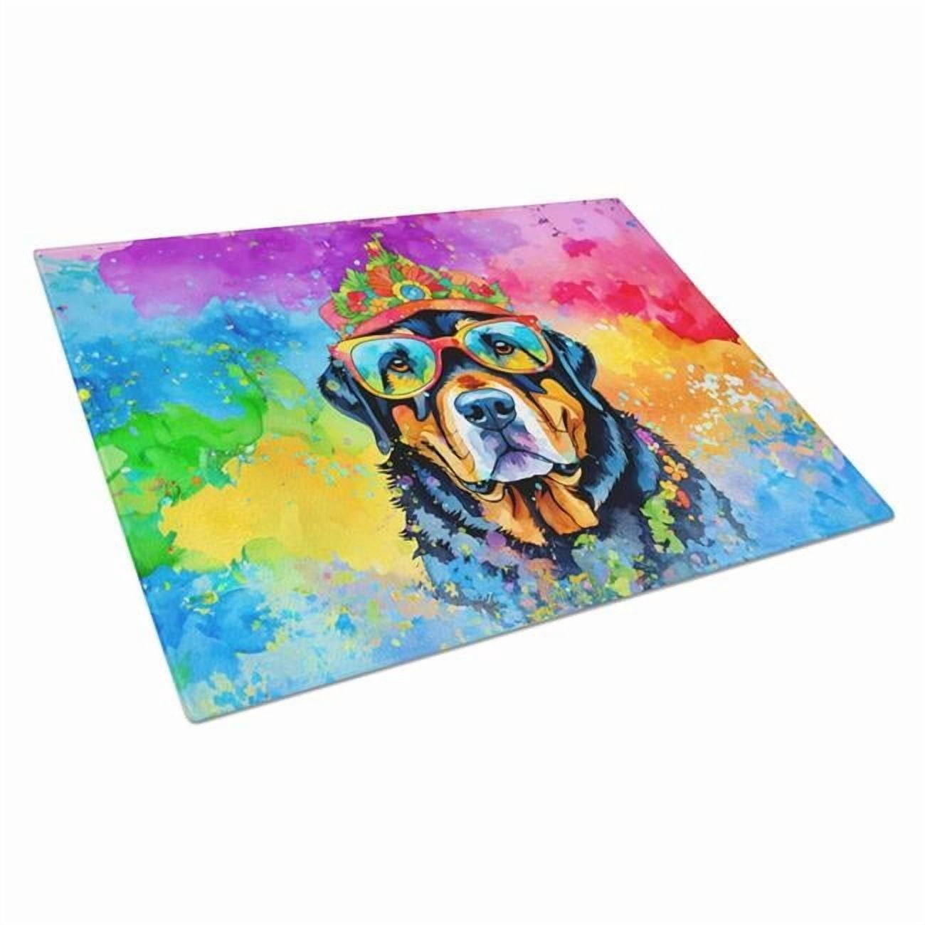 Rottweiler Hippie Dawg Glass Cutting Board Large 12 in x 15 in