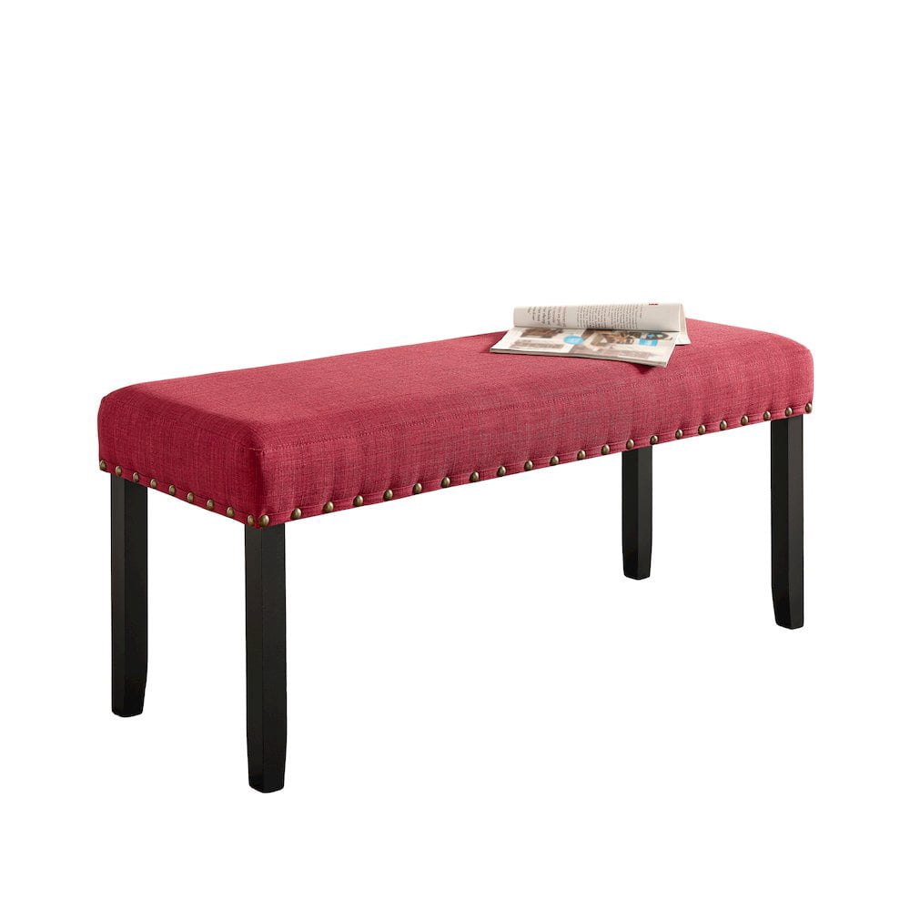 Roundhill Furniture Biony Fabric Dining Bench with Nailhead Trim, Red