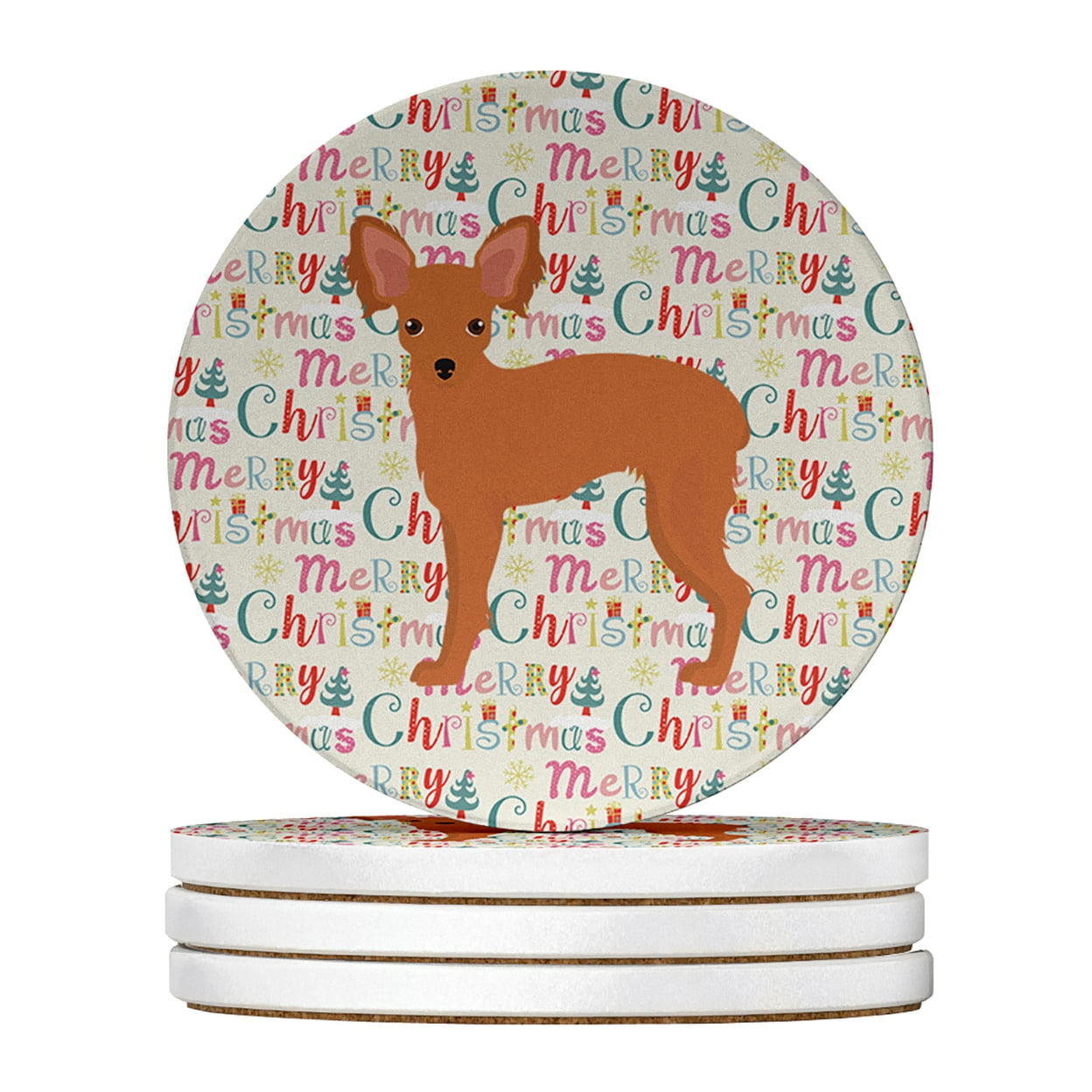 Russian Tor Terrier #2 Merry Christmas Large Sandstone Coasters Pack of 4 4 in x 4 in