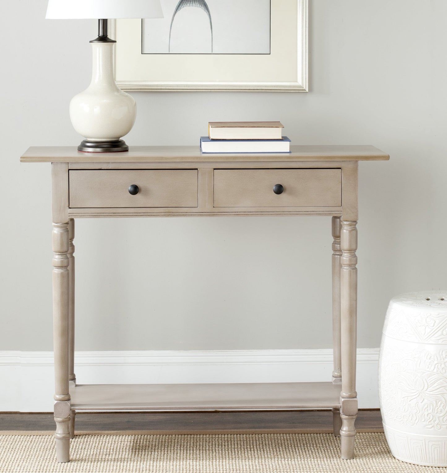 SAFAVIEH Rosemary Solid Contemporary 2 Drawer Console with Shelf, Vintage Grey