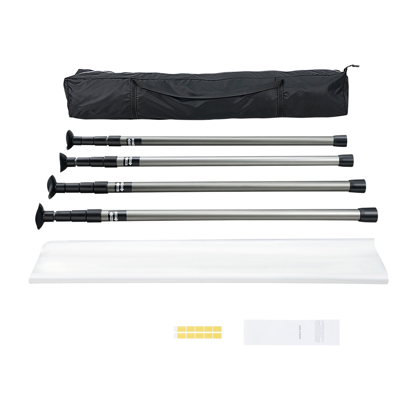 KFFKFF Dust Containment Kit, Includes 4 Adjustable 12-Foot Poles, 32.8x13.12-Foot Dust Sheet, and Portable Bag for Indoor Decor and Paint Jobs