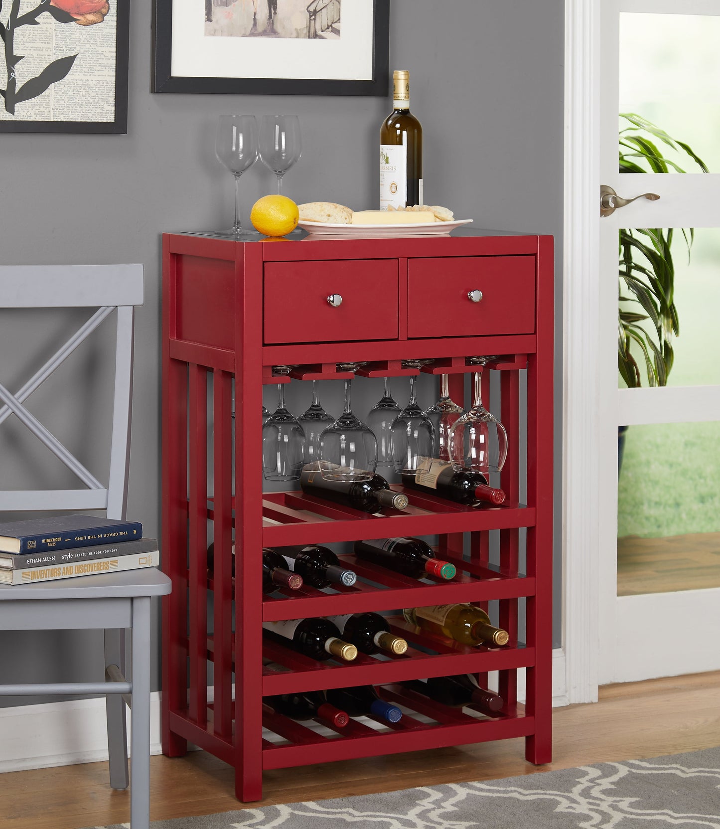 Simple Living Pinot Wood 20-bottle Bar Cabinet Red