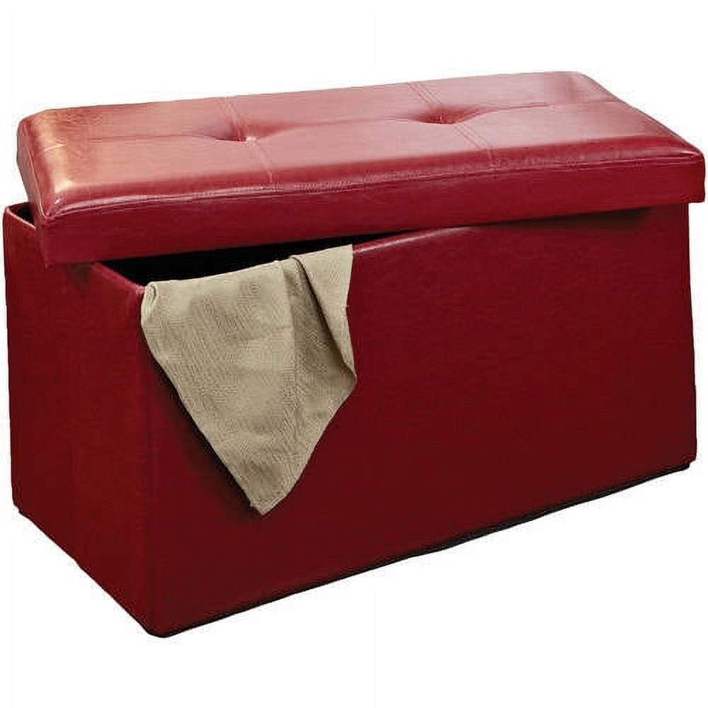 Simplify Otomana de Almacenamiento Plegable Doble de Cuero Sintético en Rojo
