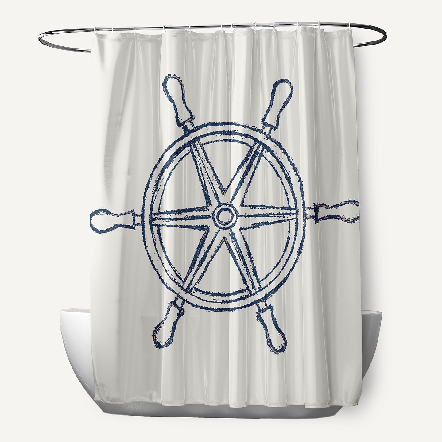 Simply Daisy Large Ship Wheel Nautical Blue 70" w x 73" h Polyester Shower Curtain, Nautical Blue