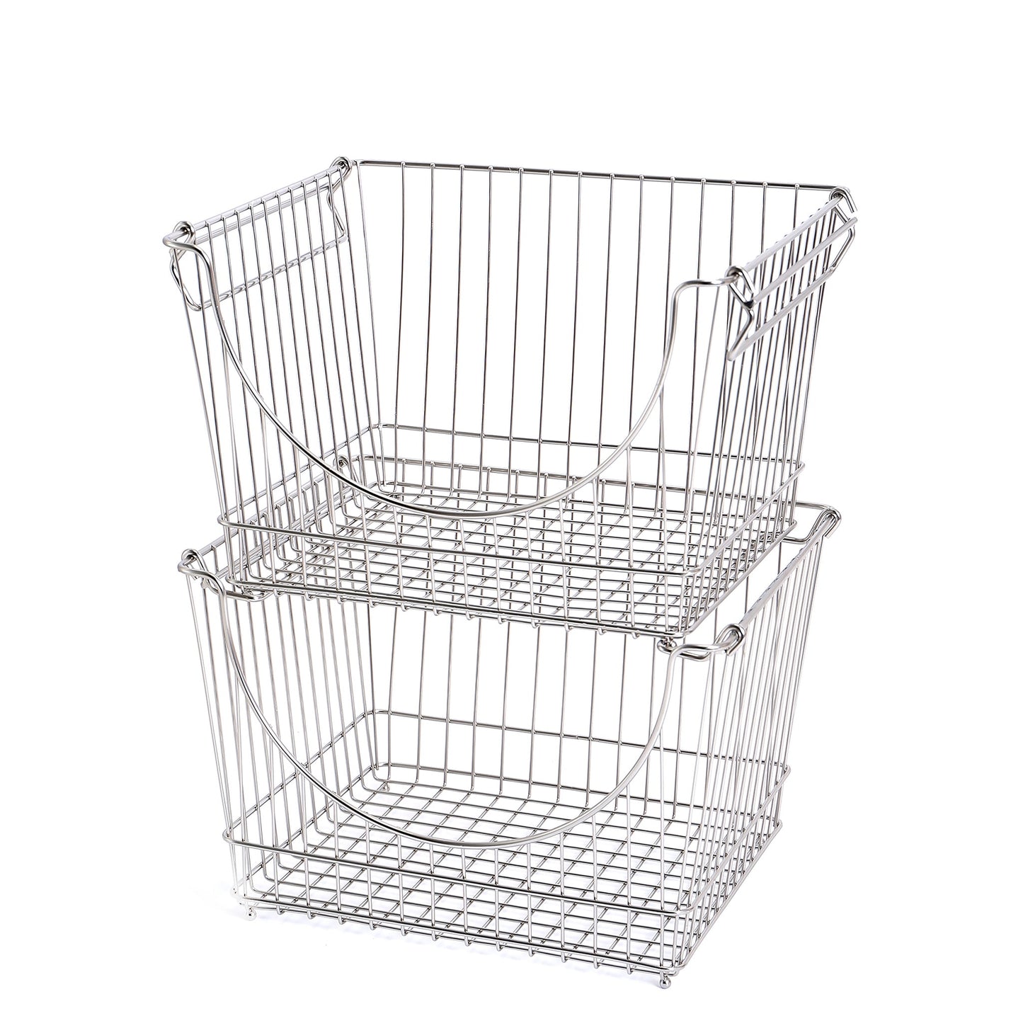 Smart Design Stacking Baskets with Handles - Set of 2 - Large - 12.5 x 8.5 Inch - Chrome