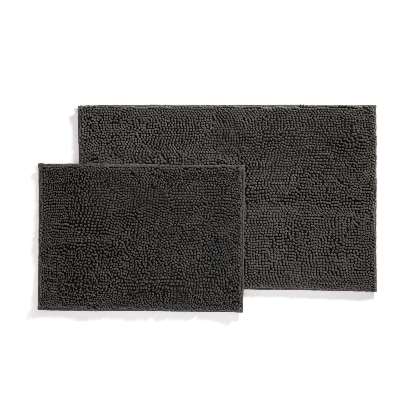 Soft Absorbent Chenille Bath Mat Rug with Anti-Skid Rubber Backing, 2 Pack, Gray, by Noble Linens