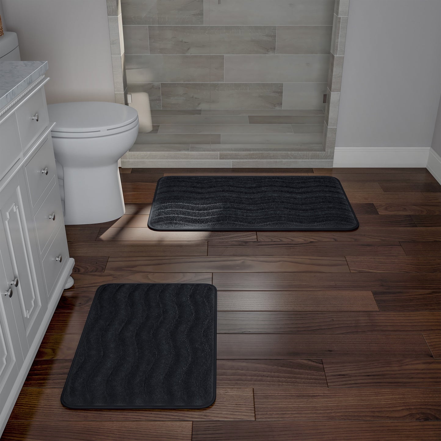 Somerset Home Set of 2 Bathroom Rugs – Non-Slip Memory Foam Bath Mats, Black