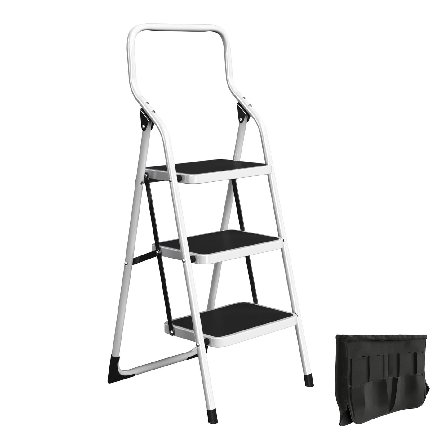 Escalera Plegable Stalwart de 3 Peldaños con Pasamanos y Bolsa de Herramientas Adjunta