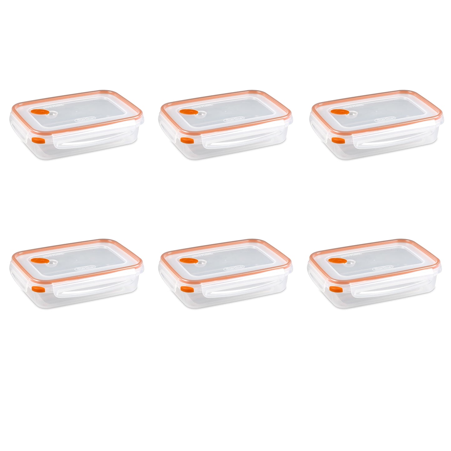 Sterilite Ultra•Seal™ 5.8 Cup Rectangle, Latching Food Storage Container, Airtight Watertight Seal, Orange, 6 Count