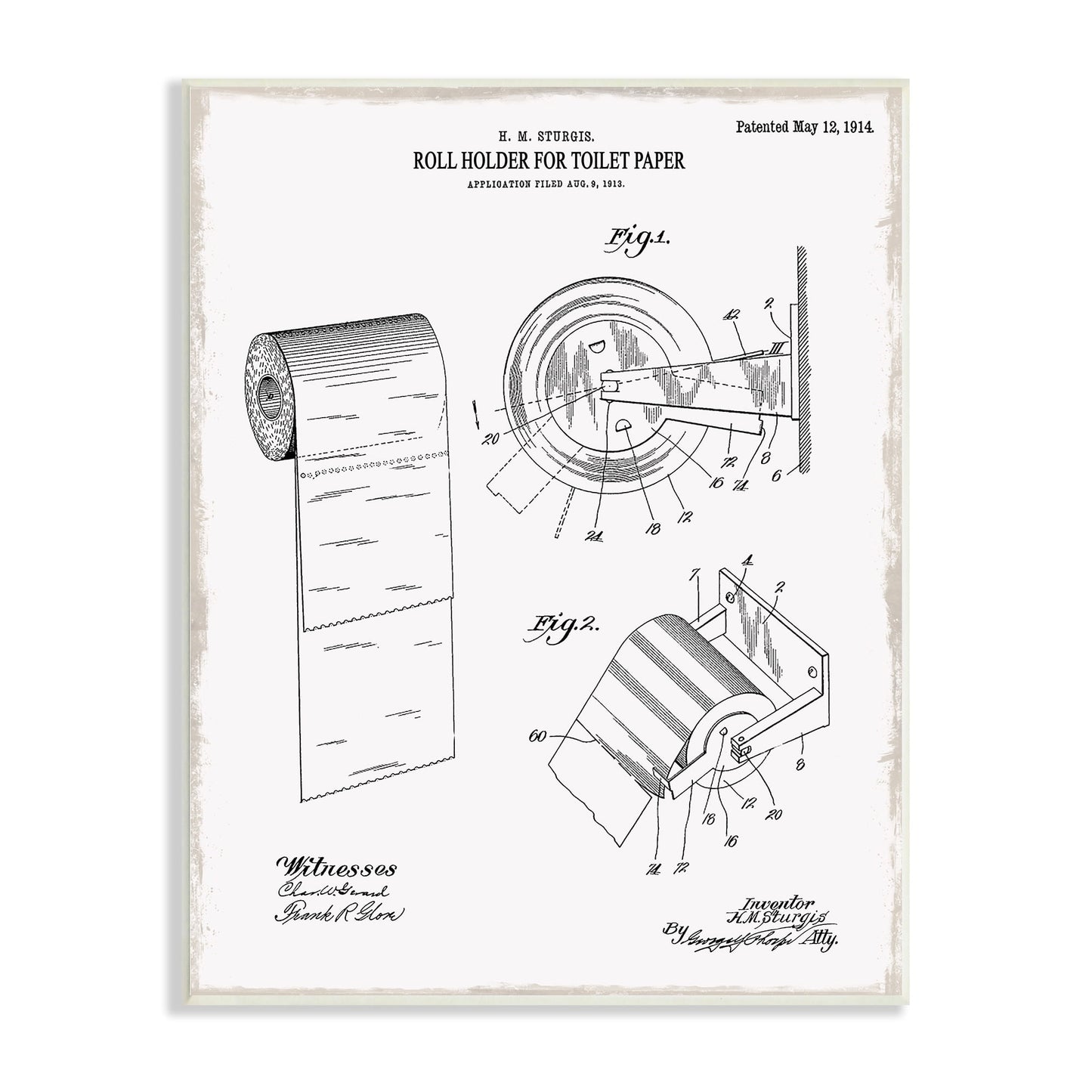 Stupell Industries Vintage Toilet Paper Holder Diagram Bathroom Blueprint , 13 x 19, Design by Kelly Donovan