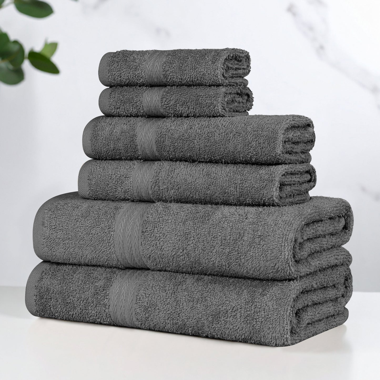 Superior Miami 100% Cotton Lightweight 6-Piece Towel Set, Charcoal