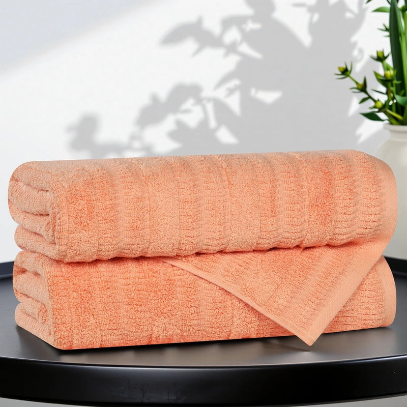 Superior Mika Smart Twist Cotton Medium Weight Bath Towels, Set of 2, Quick Dry Towels, Peach