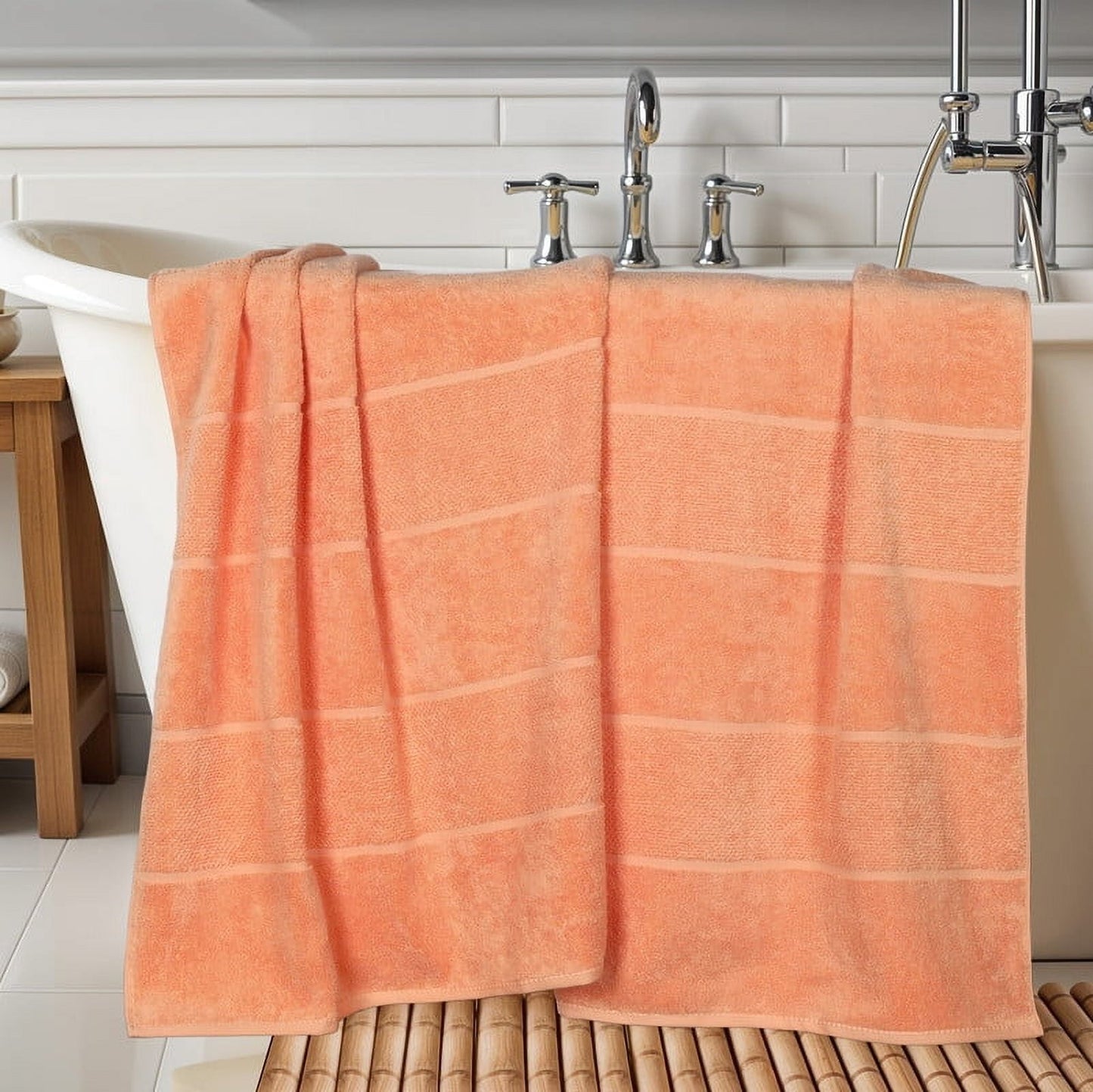 Superior Milo 2 Piece Smart Twist Cotton Bath Sheets, Medium Weight Ribbed Design Towels, Peach