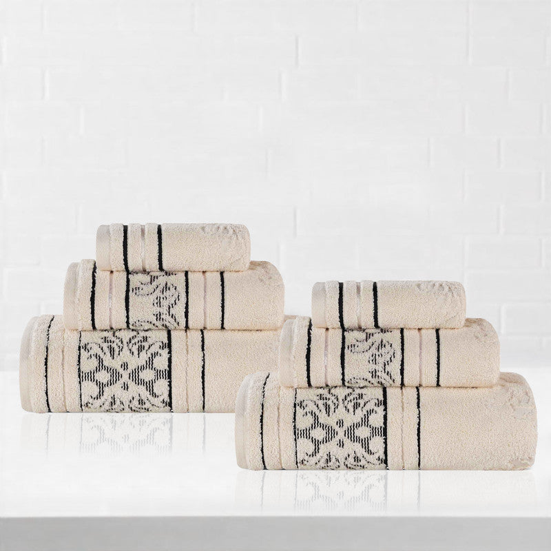 Superior Sadie Zero Twist Cotton Jacquard Hand Towel Set, Ultra Soft Towels, Ivory
