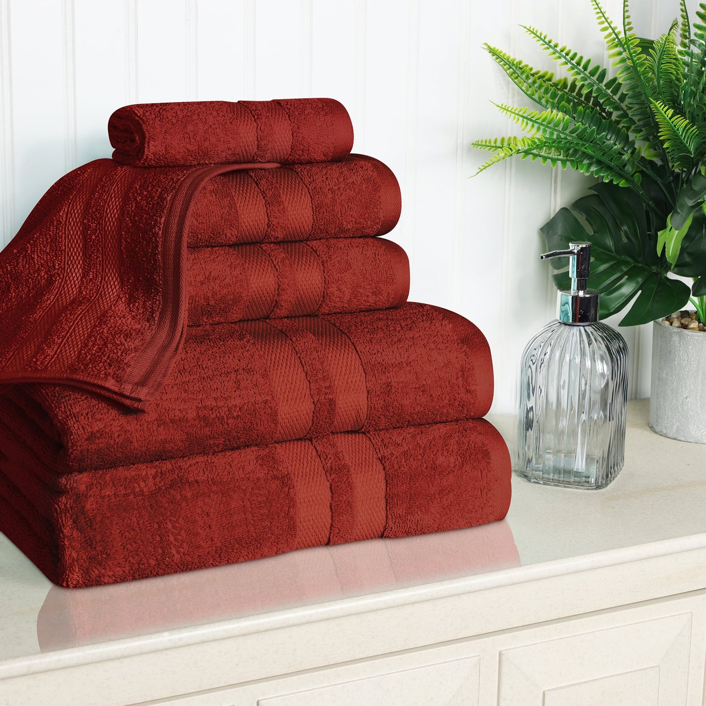 Superior Juego de Toallas de Algodón Ultrasuave de 6 Piezas, Toallas Lisas Altamente Absorbentes, Granate