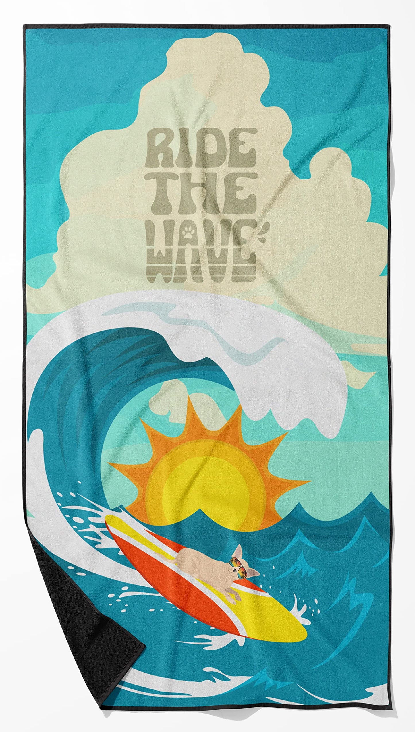 Surfer Dog Cream Chihuahua Premium Beach Towel 30 in x 60 in