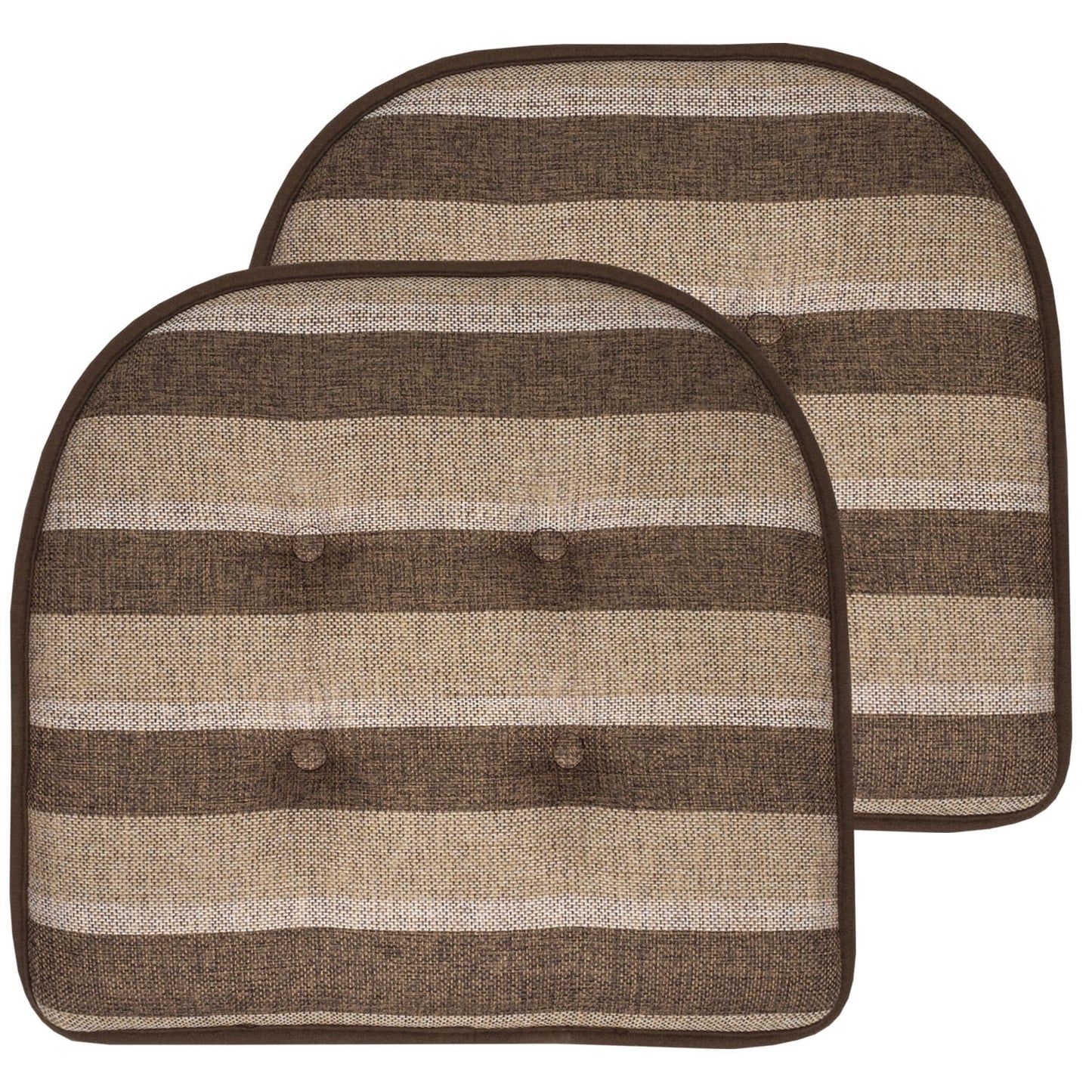 Sweet Home Collection Bradford Striped U Shaped Memory Foam Non Slip Chair Pad - Chocolate/Beige, 2 Pack