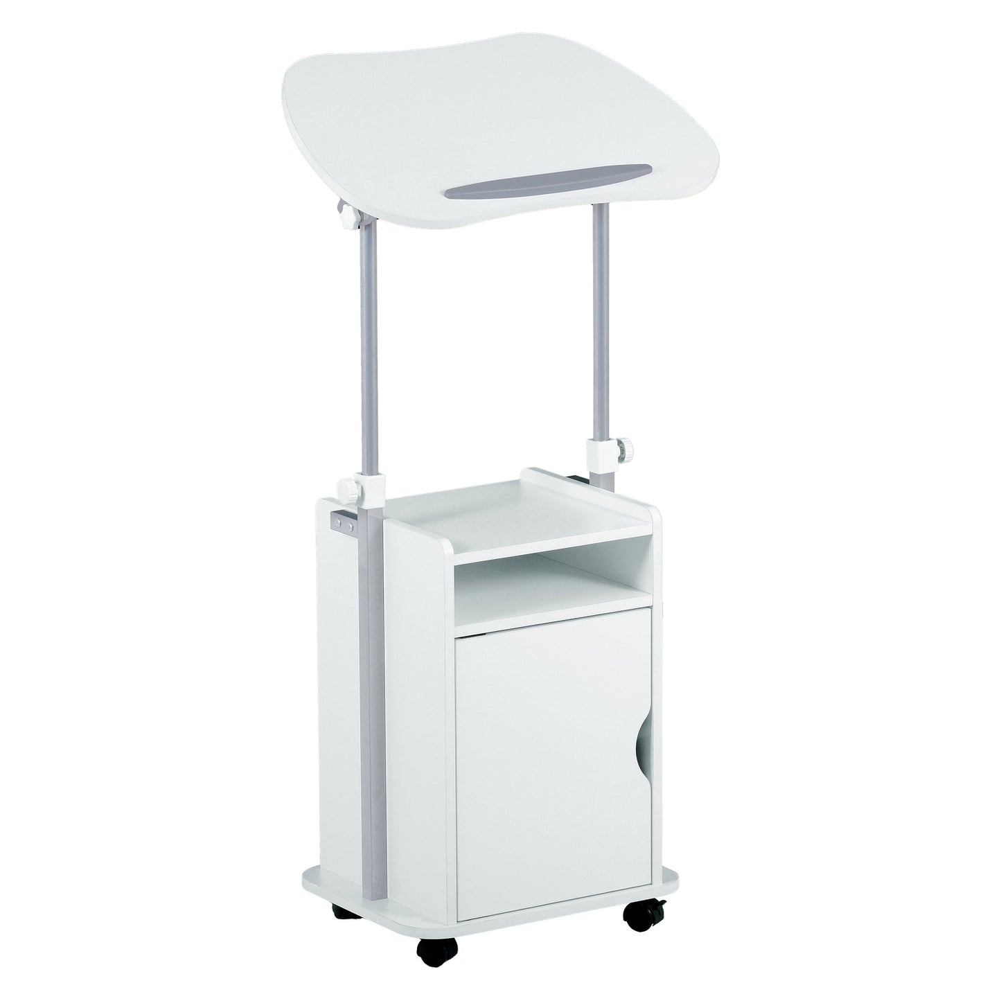 Techni Mobili Adjustable Laptop Cart – White Rolling Desk with Storage, Height Adjustable Sit/Stand Workstation