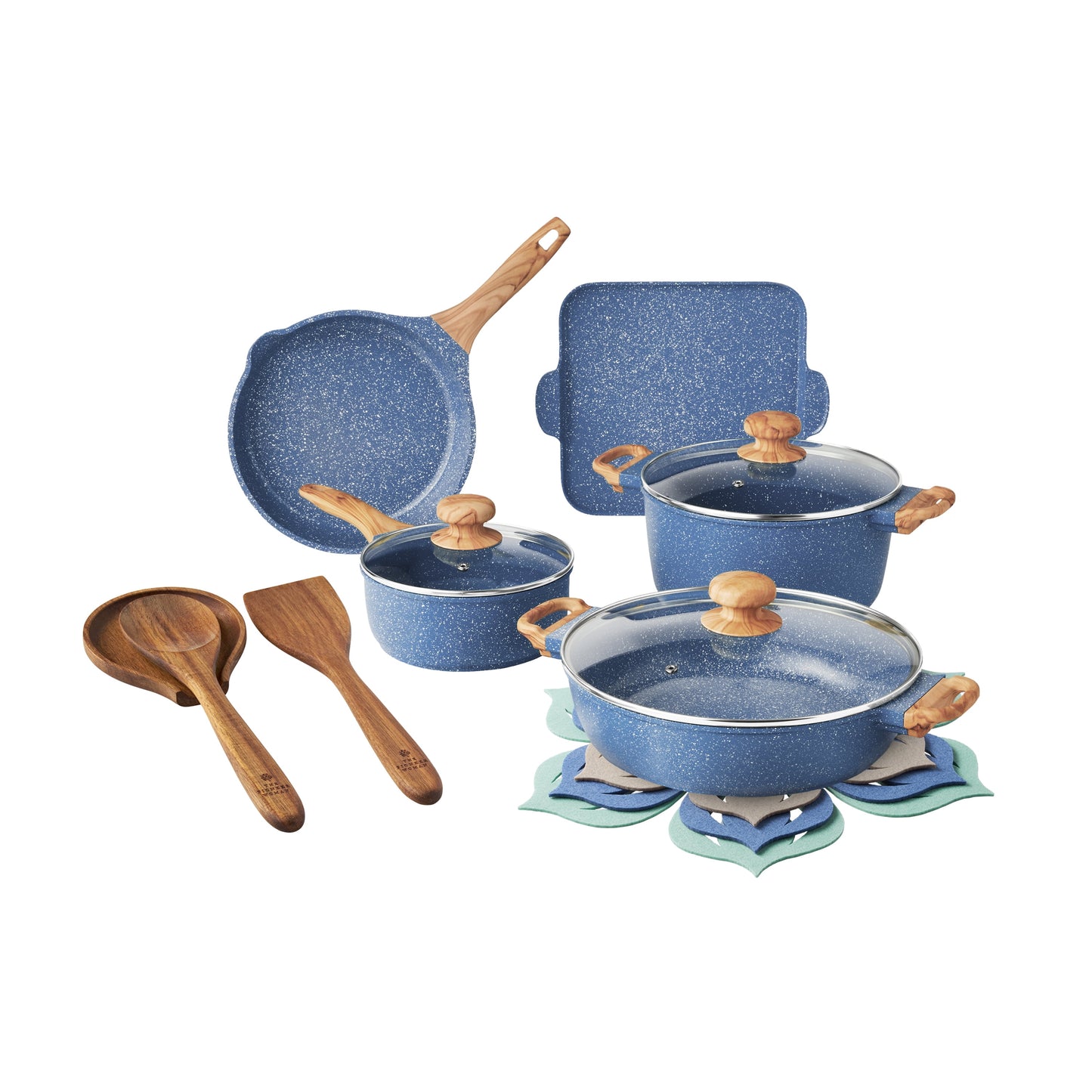 The Pioneer Woman Prairie Signature 14-Piece Cast Aluminum Cookware Set, Blue