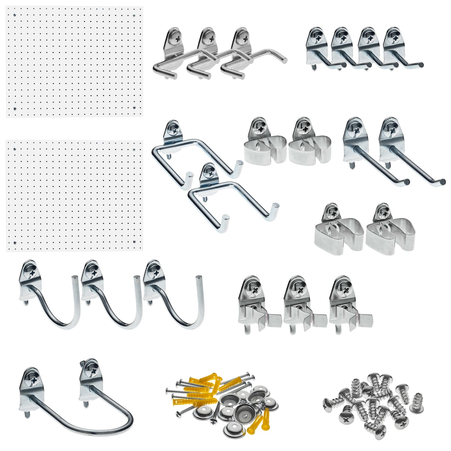 Triton Products® Polypropylene Pegboard & Hook Assortment, Two Pegboards and 22 Steel Hooks
