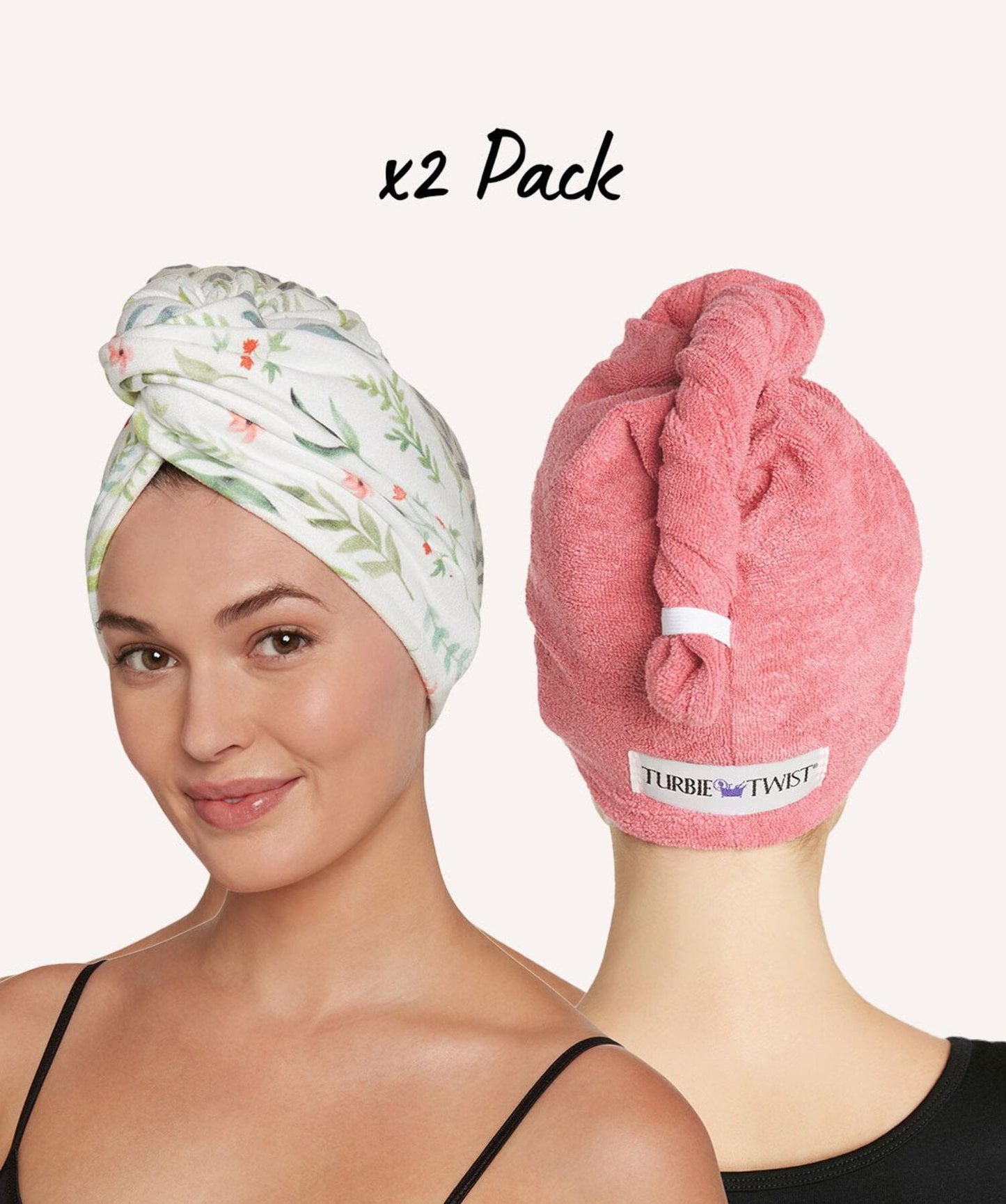 Turbie Twist Toalla de Microfibra para el Cabello - Paquete de 2 - para Mujer, Hombres y Niños - Esencial para Viajes y Baño - Turbante de Secado Rápido para Cabello Rizado, Largo y Grueso (Bermuda, Melocotón)